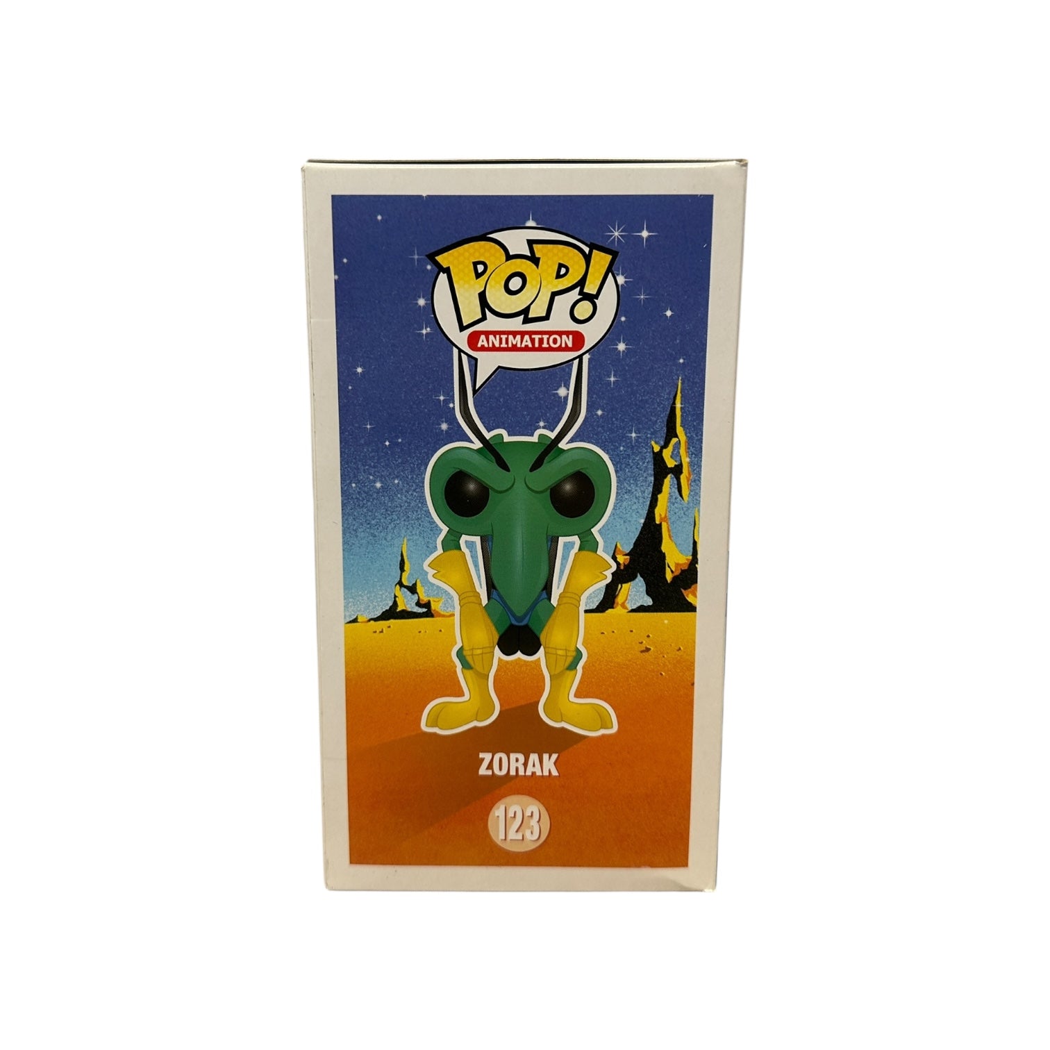 Funko Pop! Zorak figure packaging with desert landscape and Pop! Animation logo.