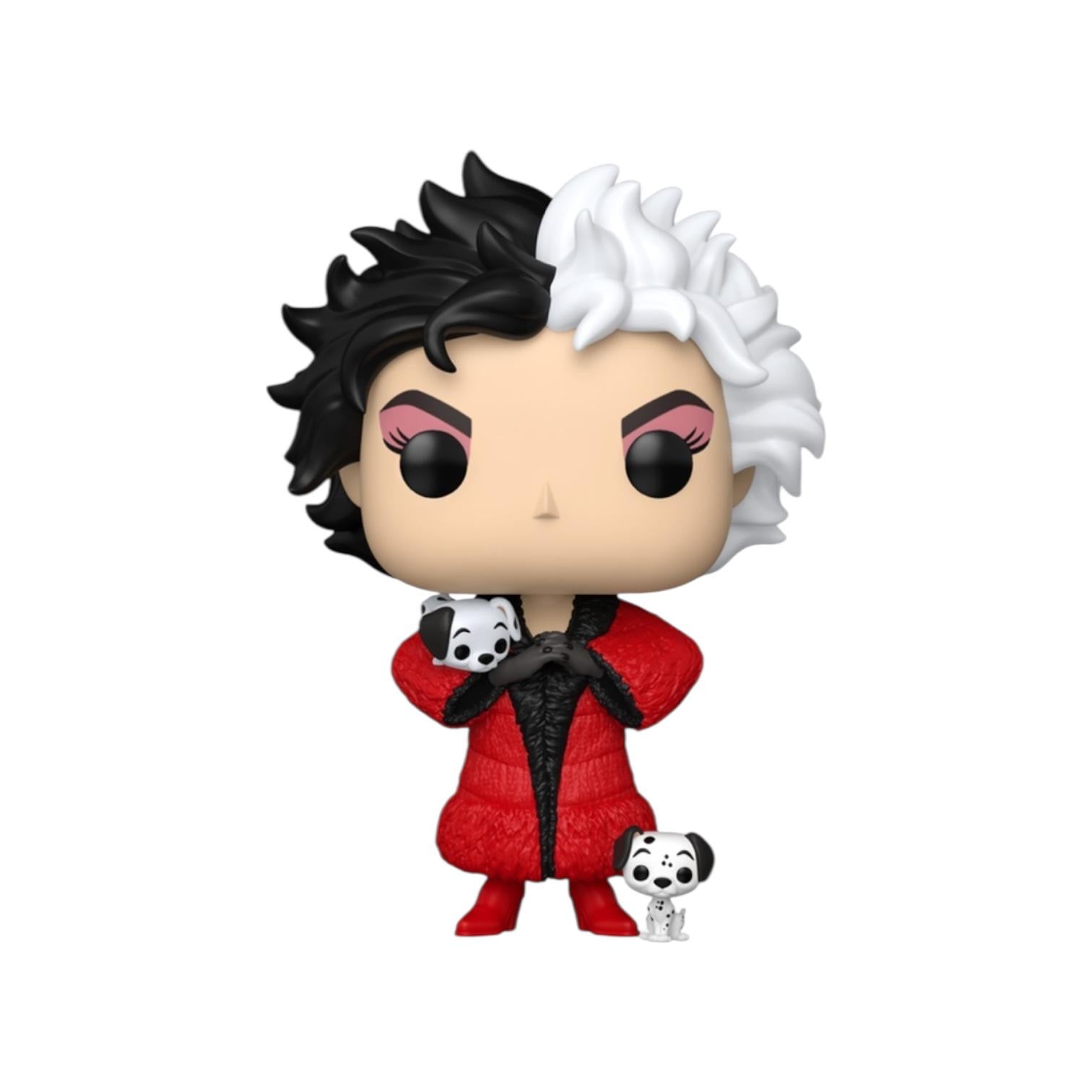 Funko Pop! vinyl figure with black and white hair, red outfit, and small dog on a white background