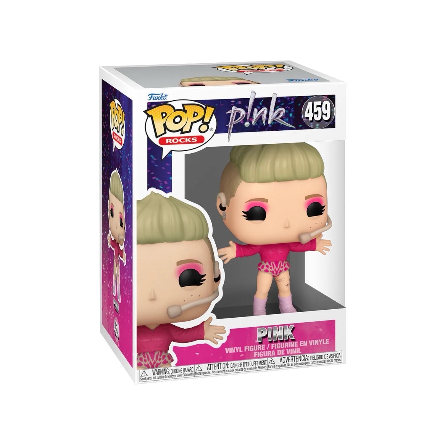 Pink all in pink, Shorts, top and shoes wearing a microphone headpiece ready to perform