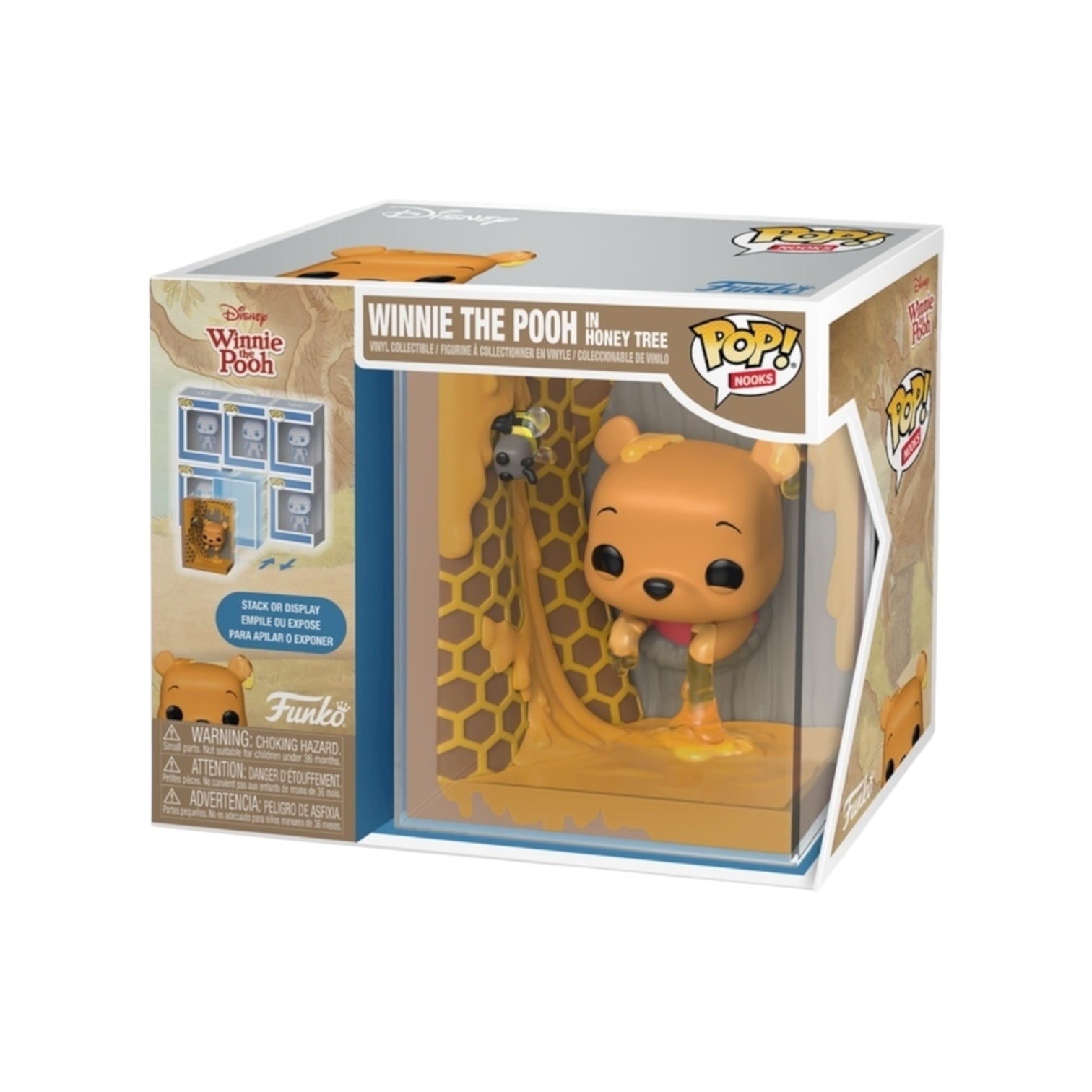 Funko Pop! vinyl figure packaging featuring Winnie the Pooh on a tree with a clear window