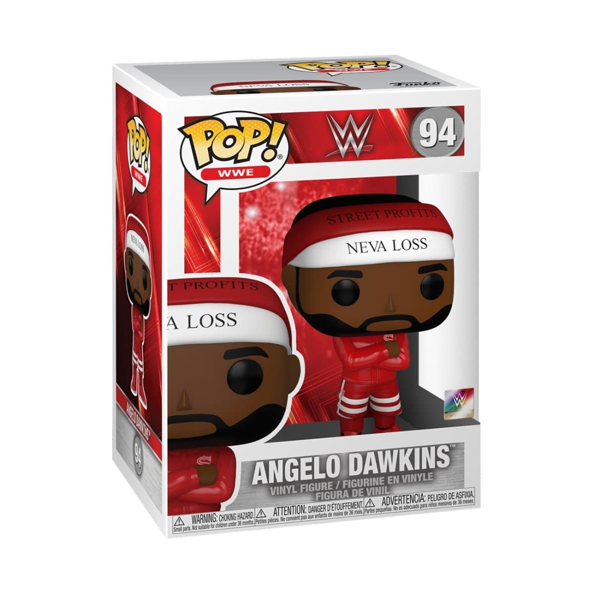 Angelo Dawkins 94 Funko figure, designed with vibrant colors and fine details, representing the wrestler's unique persona.