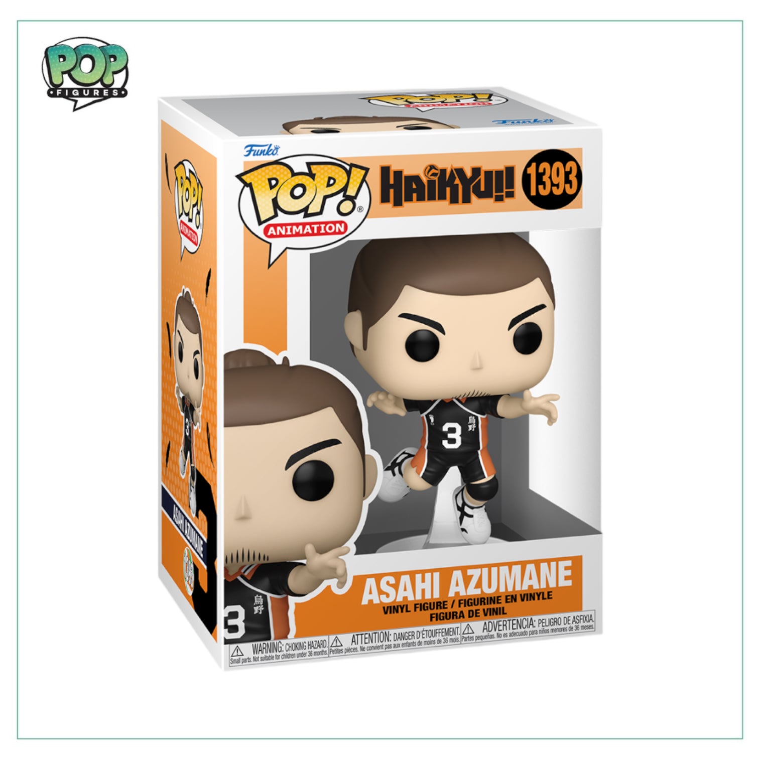 Funko Pop! figure of Asahi Azumane from Haikyu!!, wearing a volleyball uniform and looking determined.