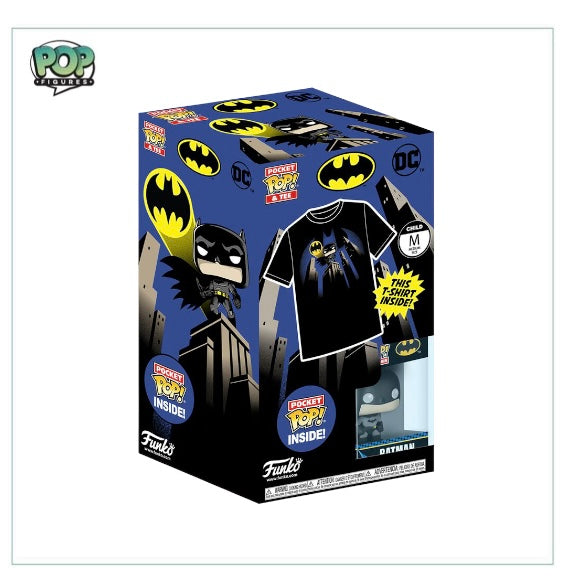 Batman Funko Pocket Pop and T-shirt set, featuring a special edition design from DC Comics.