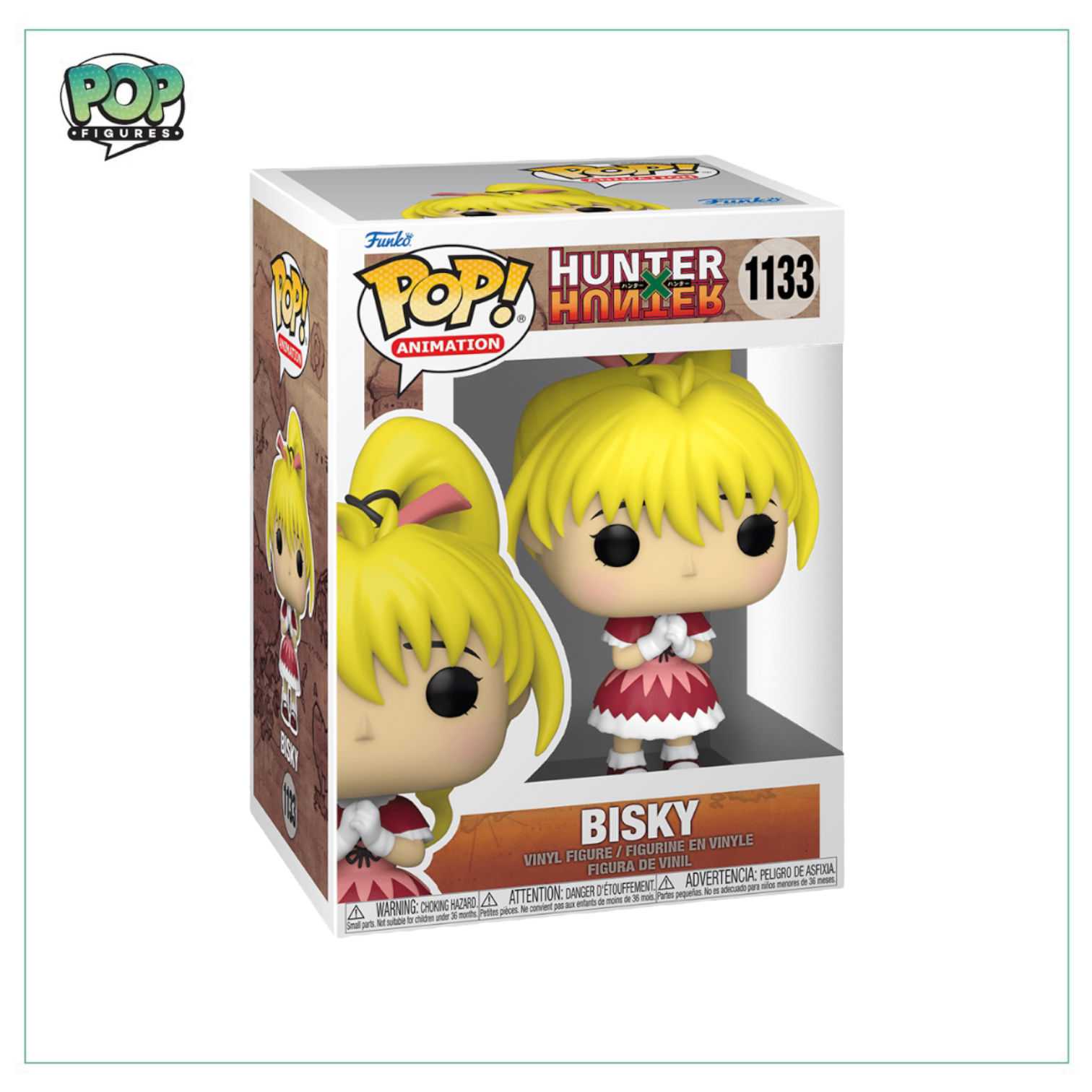 A Funko Pop! vinyl figure of Bisky from Hunter X Hunter, displayed in its original packaging.