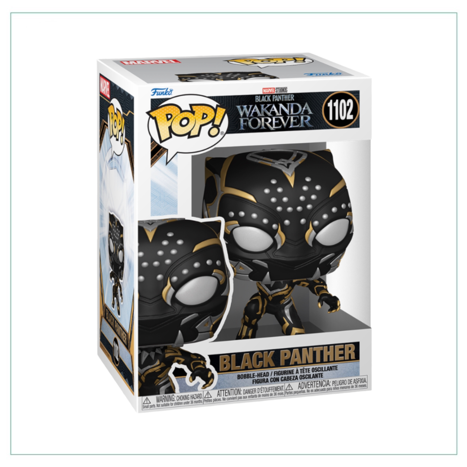 Black Panther #1102 Funko Pop! from Wakanda Forever, showcasing the iconic superhero in a collectible vinyl figure.