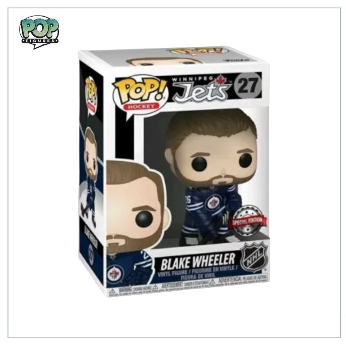Special edition Funko Pop! of Blake Wheeler #27, showcasing the hockey player in a dynamic and colorful design.