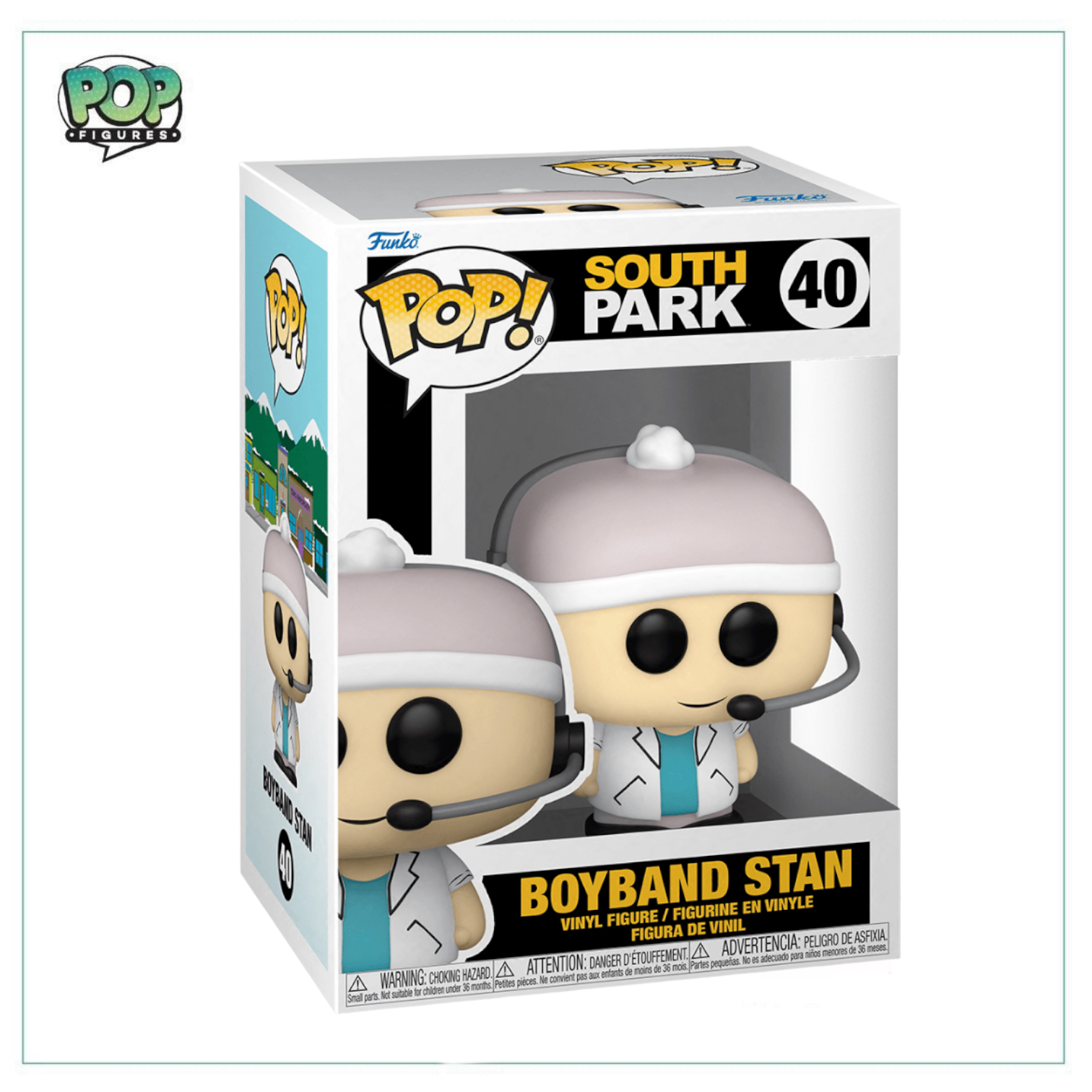South Park's Boyband Stan Funko Pop! collectible, showcasing his iconic look and vibrant colors in a fun design.