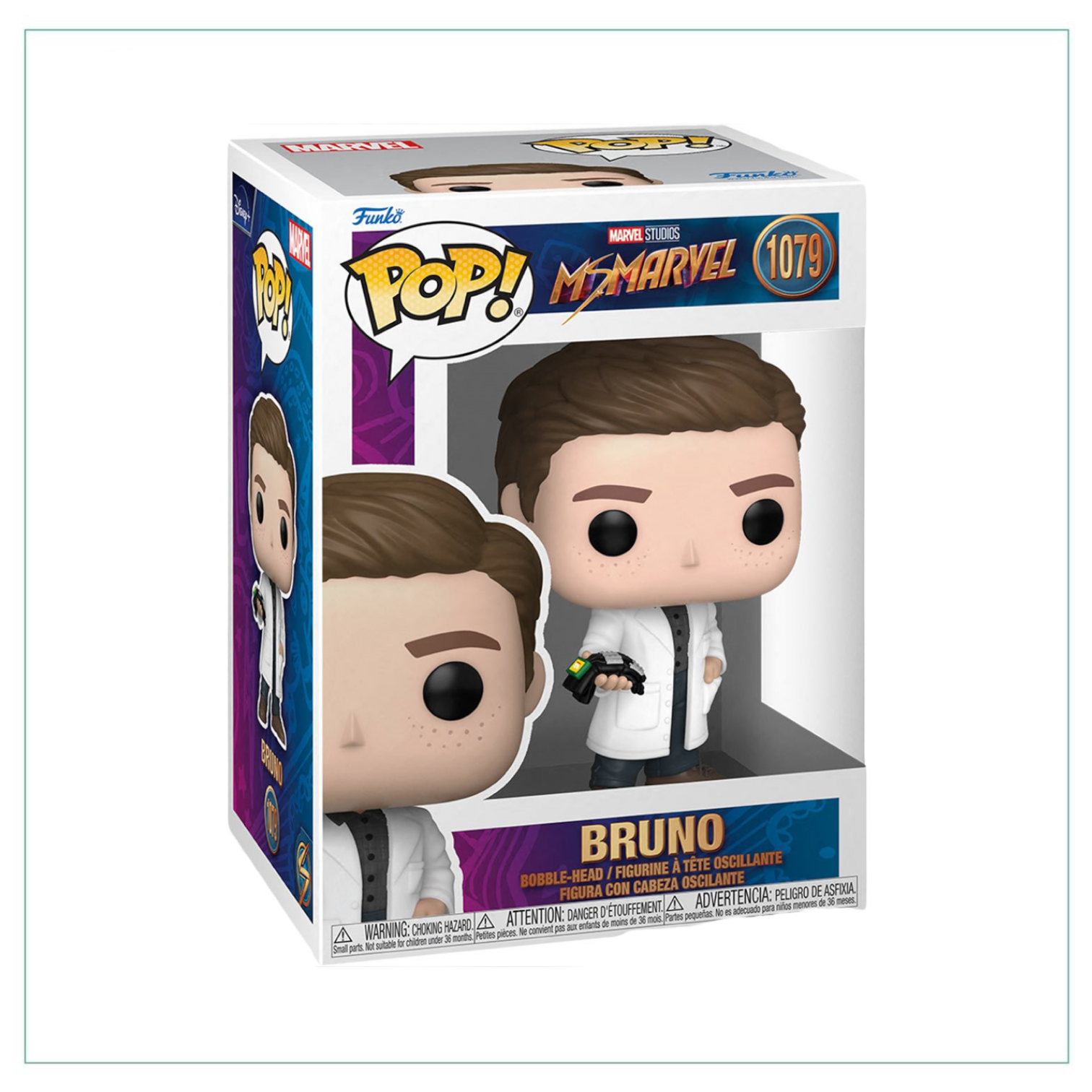 Ms. Marvel Funko Pop! figure, numbered 1079, showcasing her superhero outfit and distinctive hairstyle.