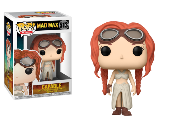 A Funko Pop! figure of Capable from Mad Max, featuring her unique outfit and hairstyle, ready for action in a collectible box.