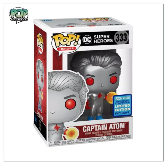 Captain Atom #333 Funko Pop! figure, a limited edition exclusive from the 2020 Wonderous Convention, showcasing DC Super Heroes.