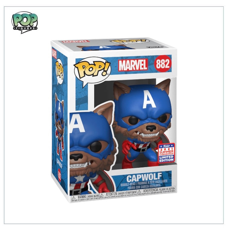 Funko Pop! Capwolf #882, a Marvel character with a wolf design, part of the 2021 Virtual Funkon collection.