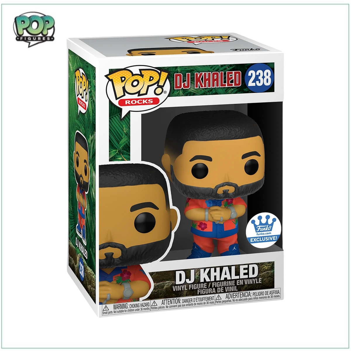 DJ Khaled Funko Pop! figure #238, a vibrant collectible from Funko Shop, showcasing his iconic style and personality.