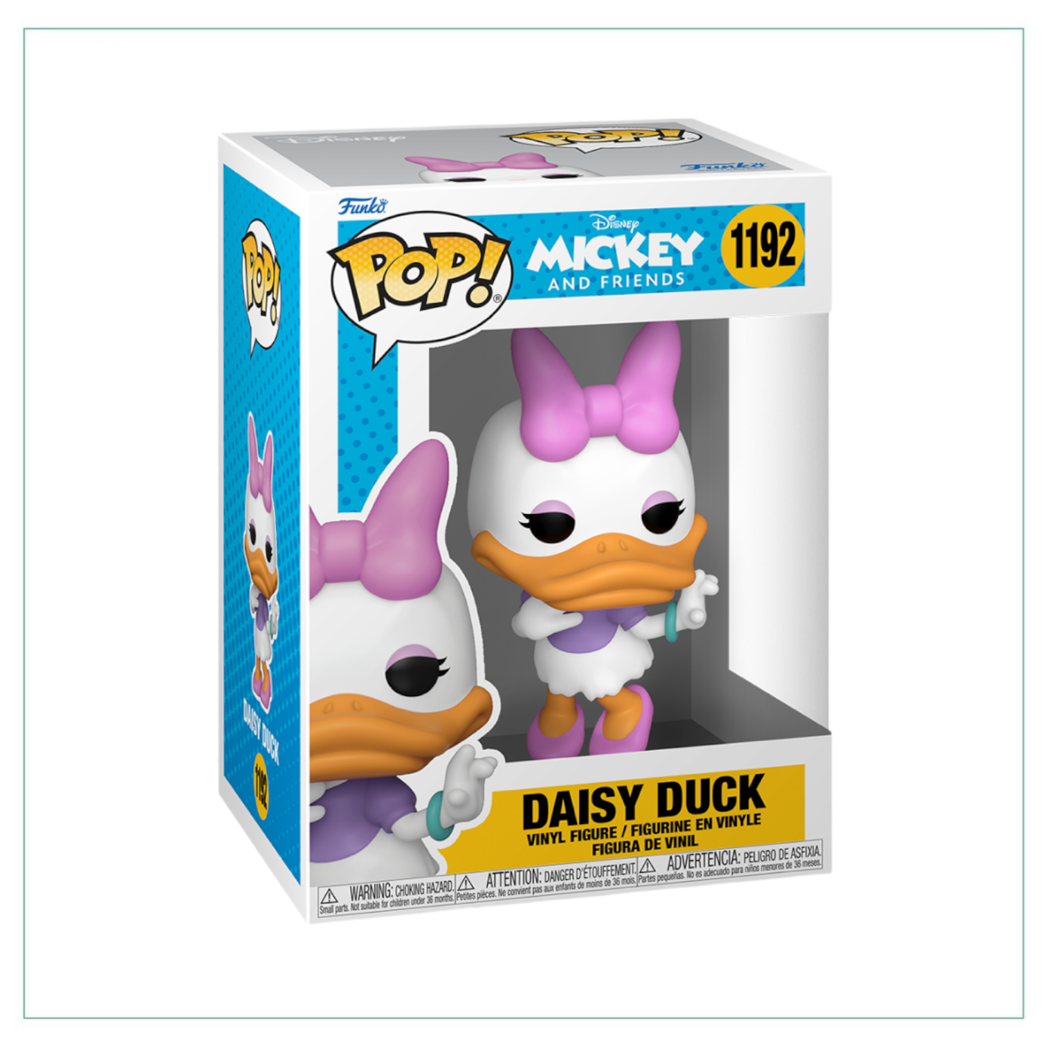 Daisy Duck Funko Pop! figure #1192, featuring her classic bow and cheerful expression from the Mickey and Friends series.