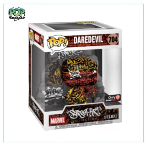 Funko Pop! Daredevil #704 from the Street Art Collection, exclusive to GameStop, featuring vibrant street art design.