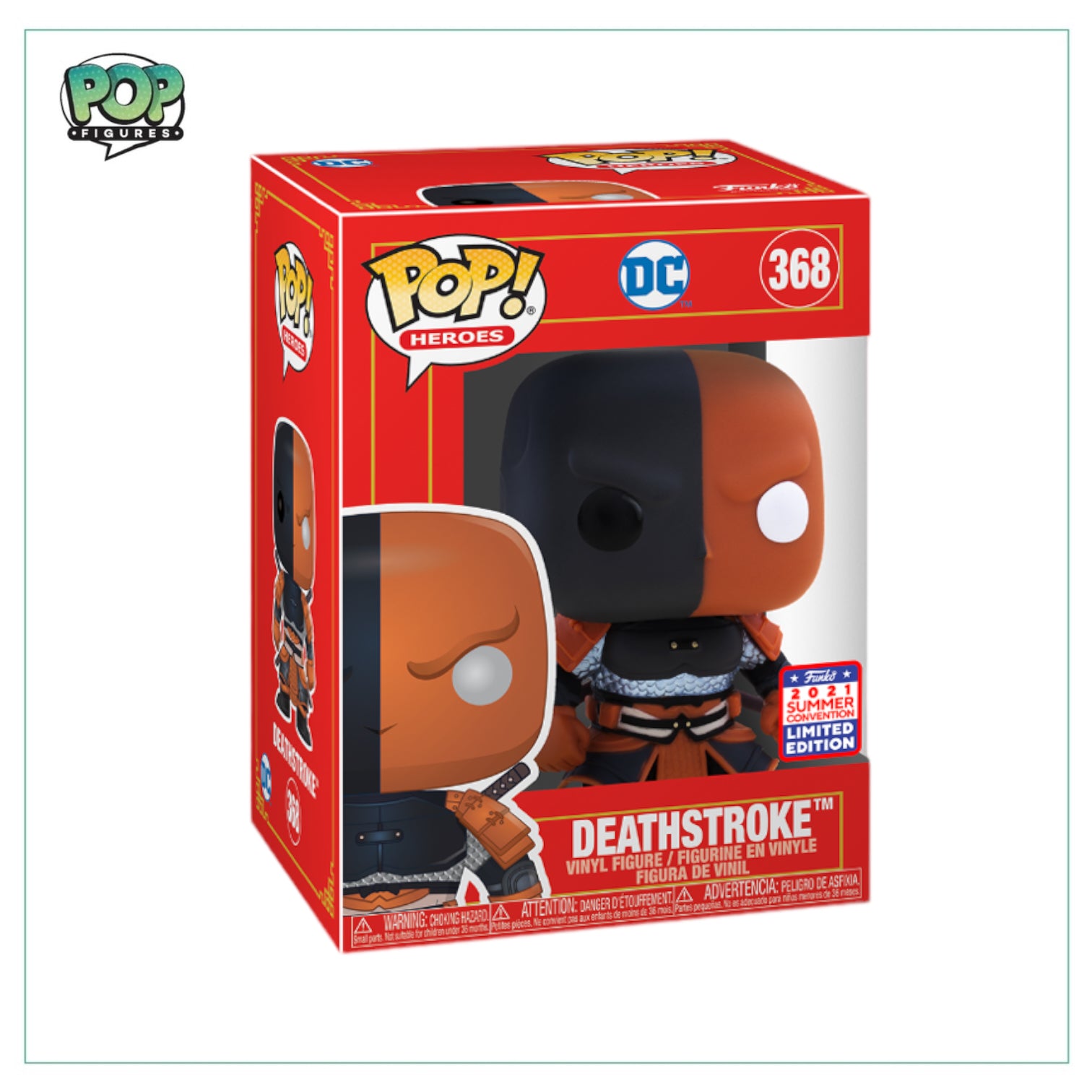 Funko Pop! of Deathstroke #368 from DC's Imperial Palace, exclusive to Virtual Funkon 2021. Colorful and detailed design.