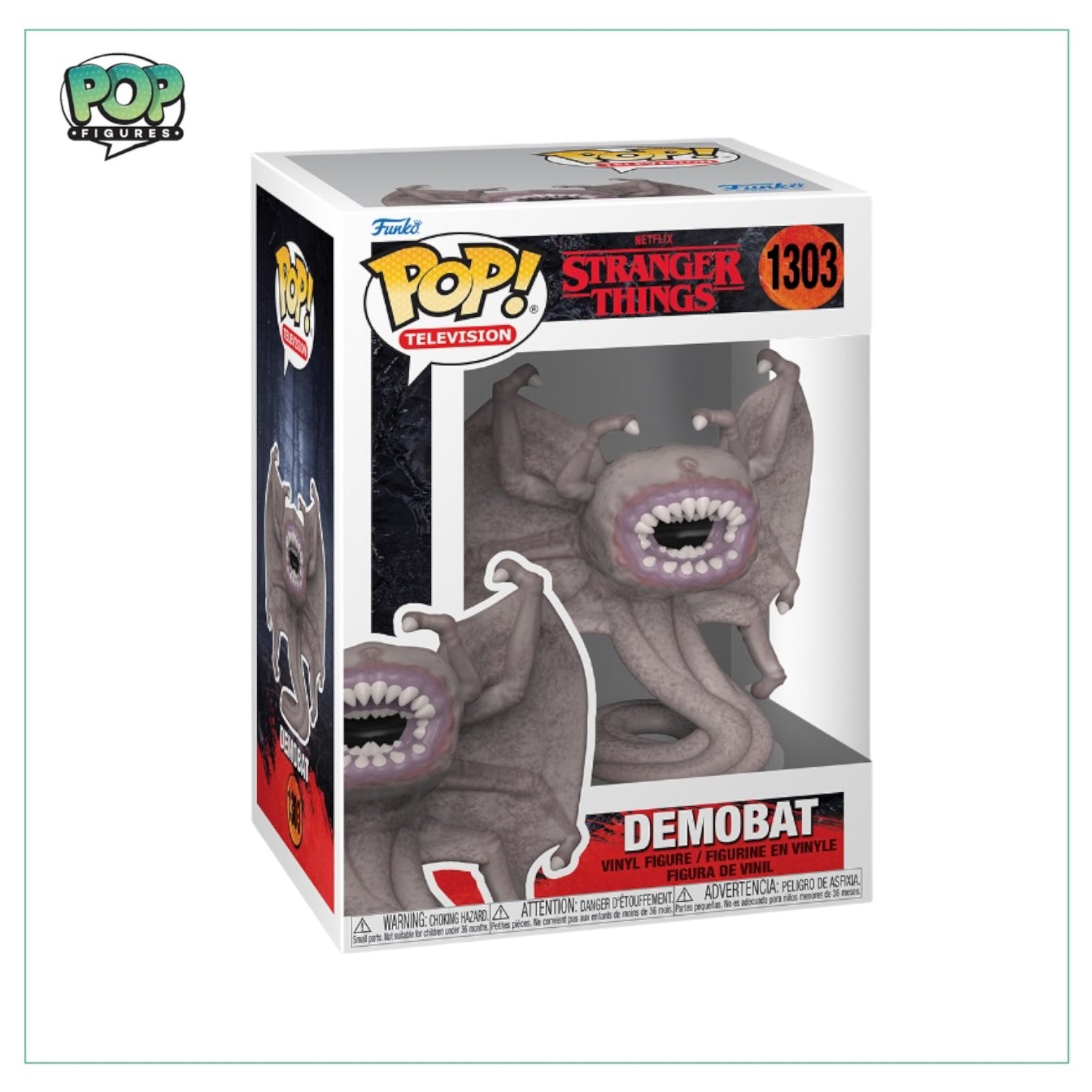 Demobat #1303 Funko Pop! from Stranger Things, showcasing a small, adorable bat-like creature with large eyes and wings.