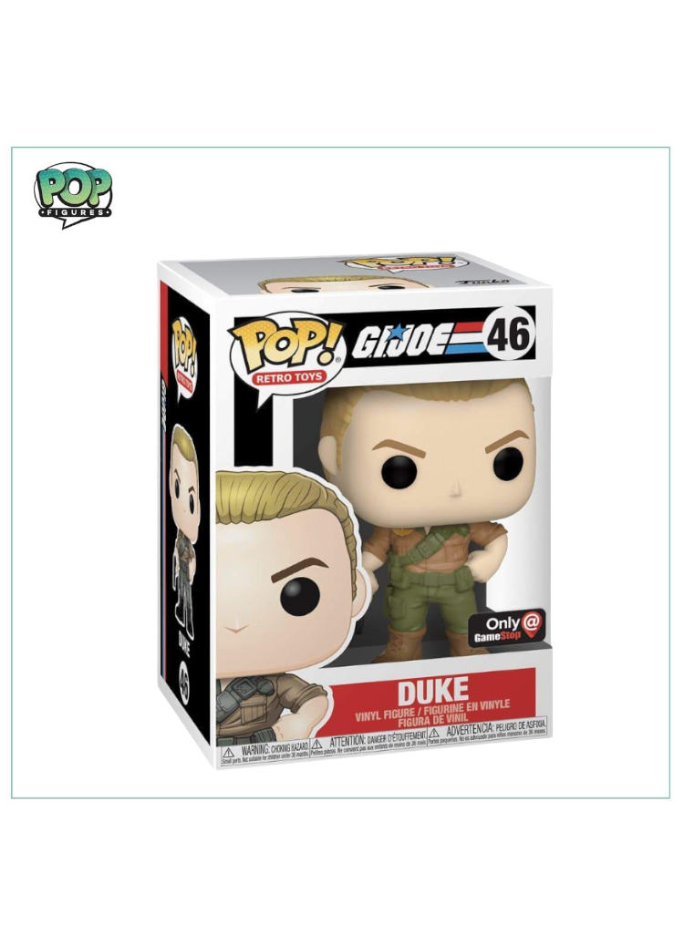 Duke #46 Funko Pop! from G.I. Joe, a Game Stop exclusive figure showcasing the iconic character in vibrant detail.