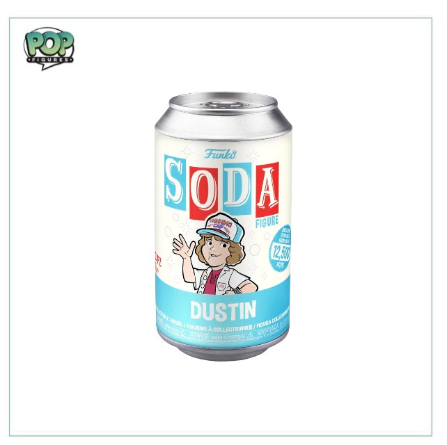 Dustin Funko Soda Vinyl Figure from Stranger Things, limited edition of 12,500, with a chance of a rare chase variant.