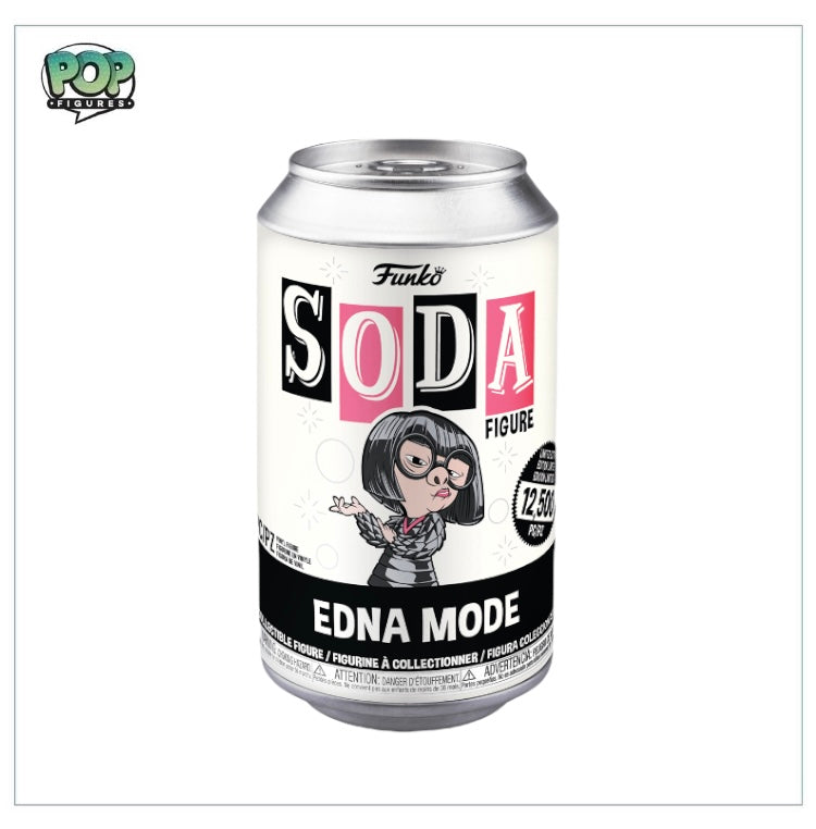 Edna Mode Funko Soda Vinyl Figure from Disney, limited edition of 12,500 pieces, with a chance of a rare chase variant.