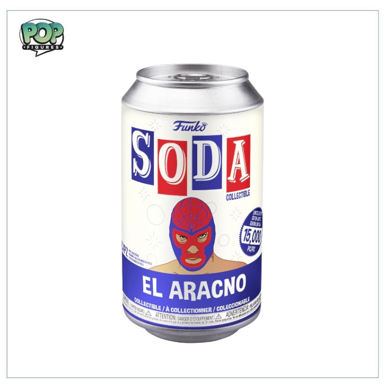 Funko Soda Vinyl Figure of El Aracno (Spider-Man), limited to 15,000 pieces, featuring a chance for a chase variant.