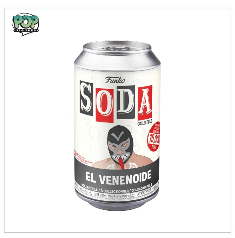 Funko Soda Vinyl Figure of El Venenoide (Venom) from Marvel, limited edition of 15,000, includes a chance for a chase variant.