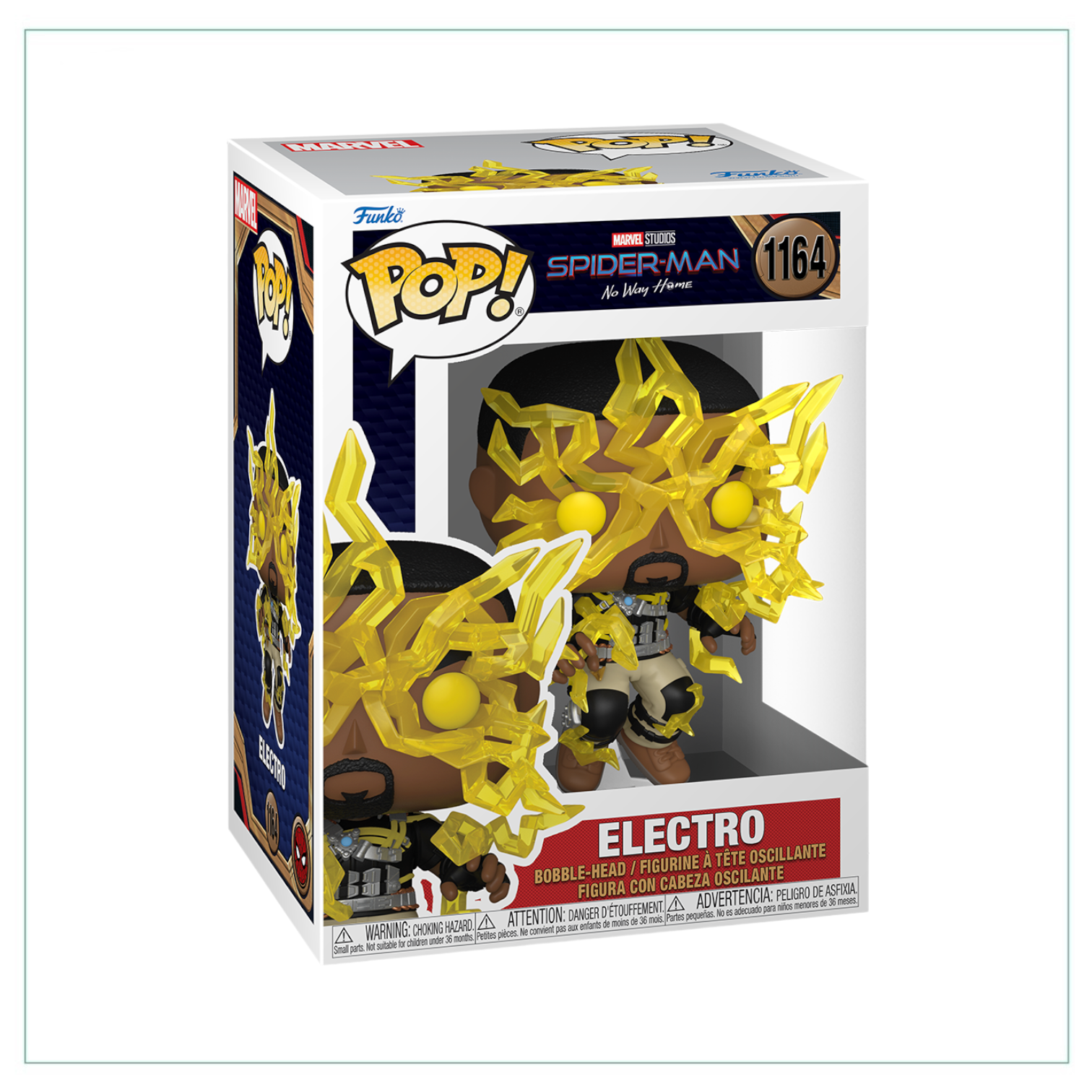 Electro Funko Pop! figure from Spider-Man: No Way Home, showcasing his iconic look with bright colors and dynamic pose.