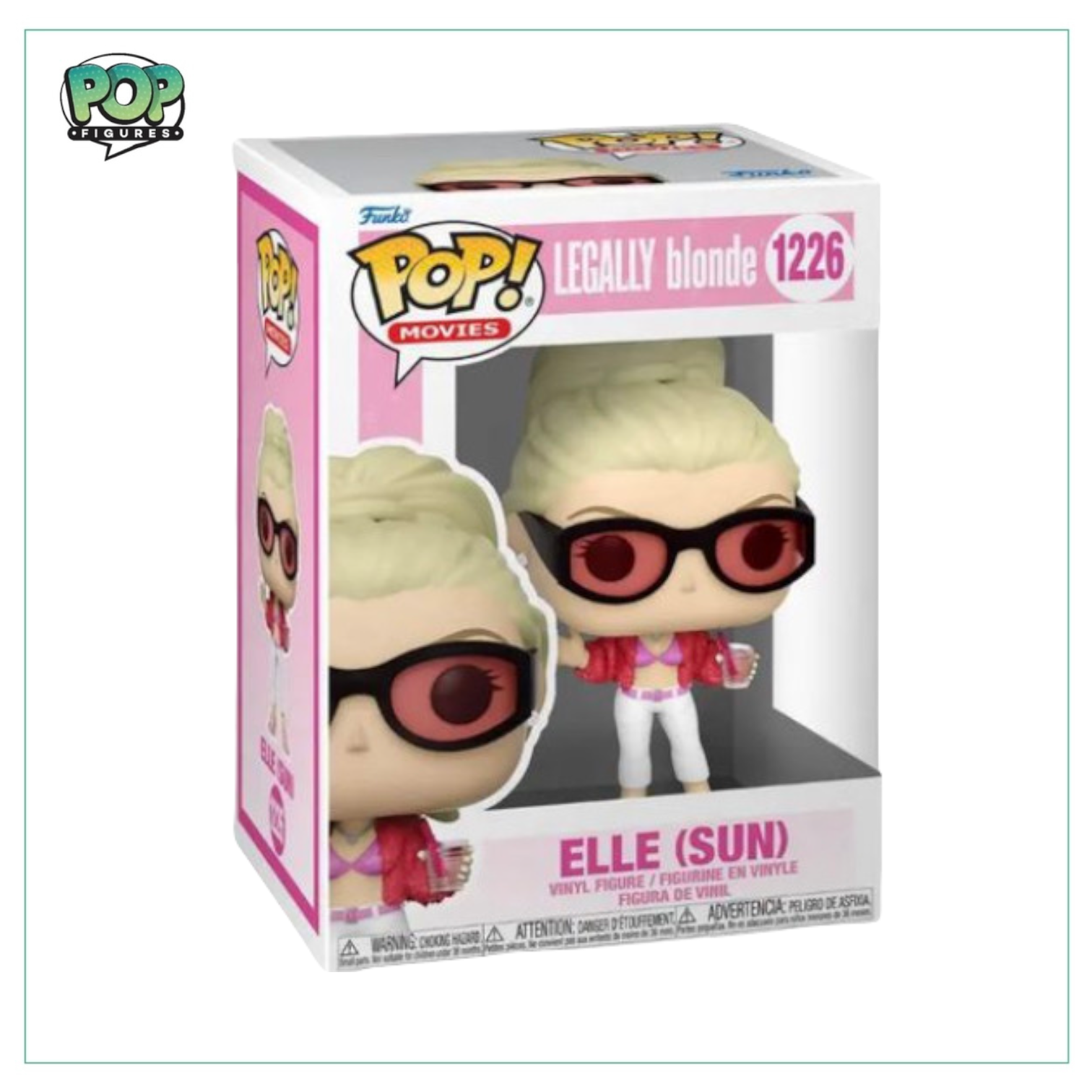 Funko Pop! figure of Elle Woods from Legally Blonde, showcasing her signature pink outfit and confident pose.