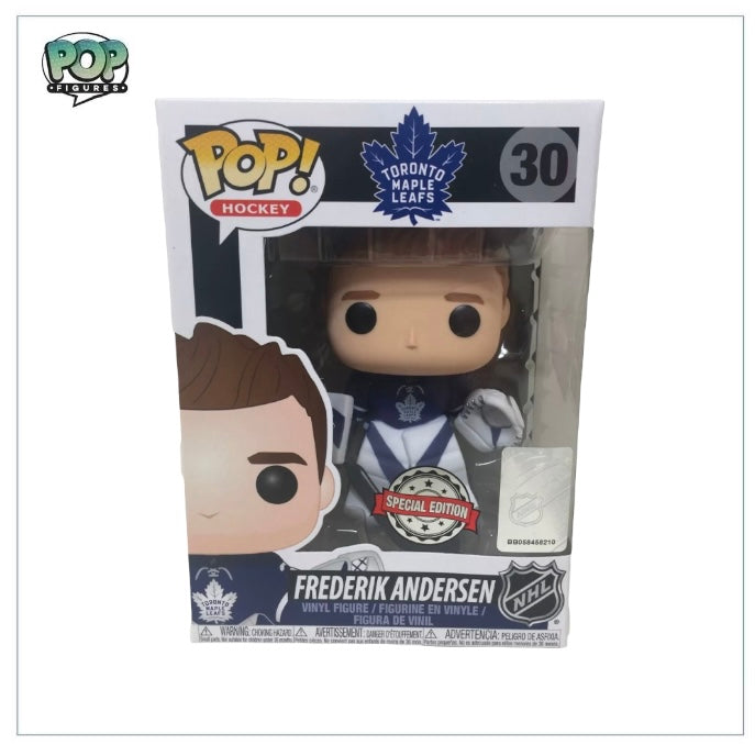 Special edition Funko Pop! of Frederik Andersen #30, showcasing the NHL goalie in a fun and collectible style.