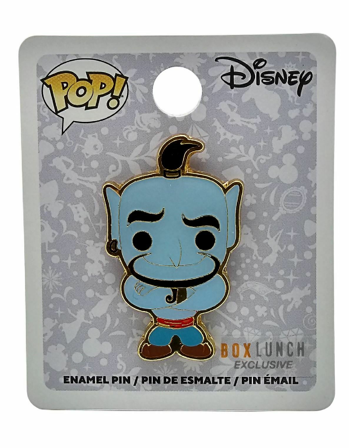 Enamel pin of the Genie from Aladdin, featuring vibrant colors, exclusive to Box Lunch. Perfect for Disney fans!