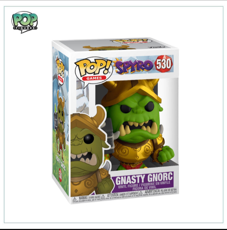 Gnasty Gnorc Funko Pop! figure from Spyro, featuring a green dragon with a mischievous grin and spiky details.