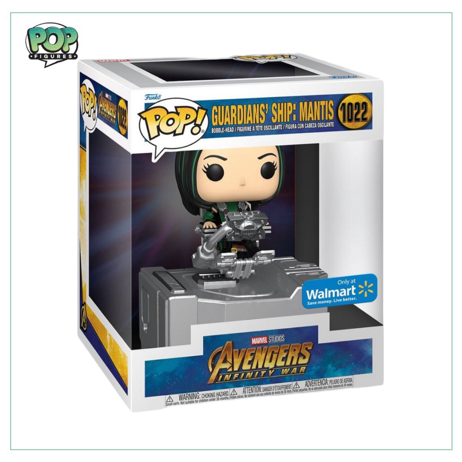 Mantis #1022 Funko Pop! Deluxe figure from Avengers Infinity War, exclusive to Walmart, showcasing the Guardians' ship.