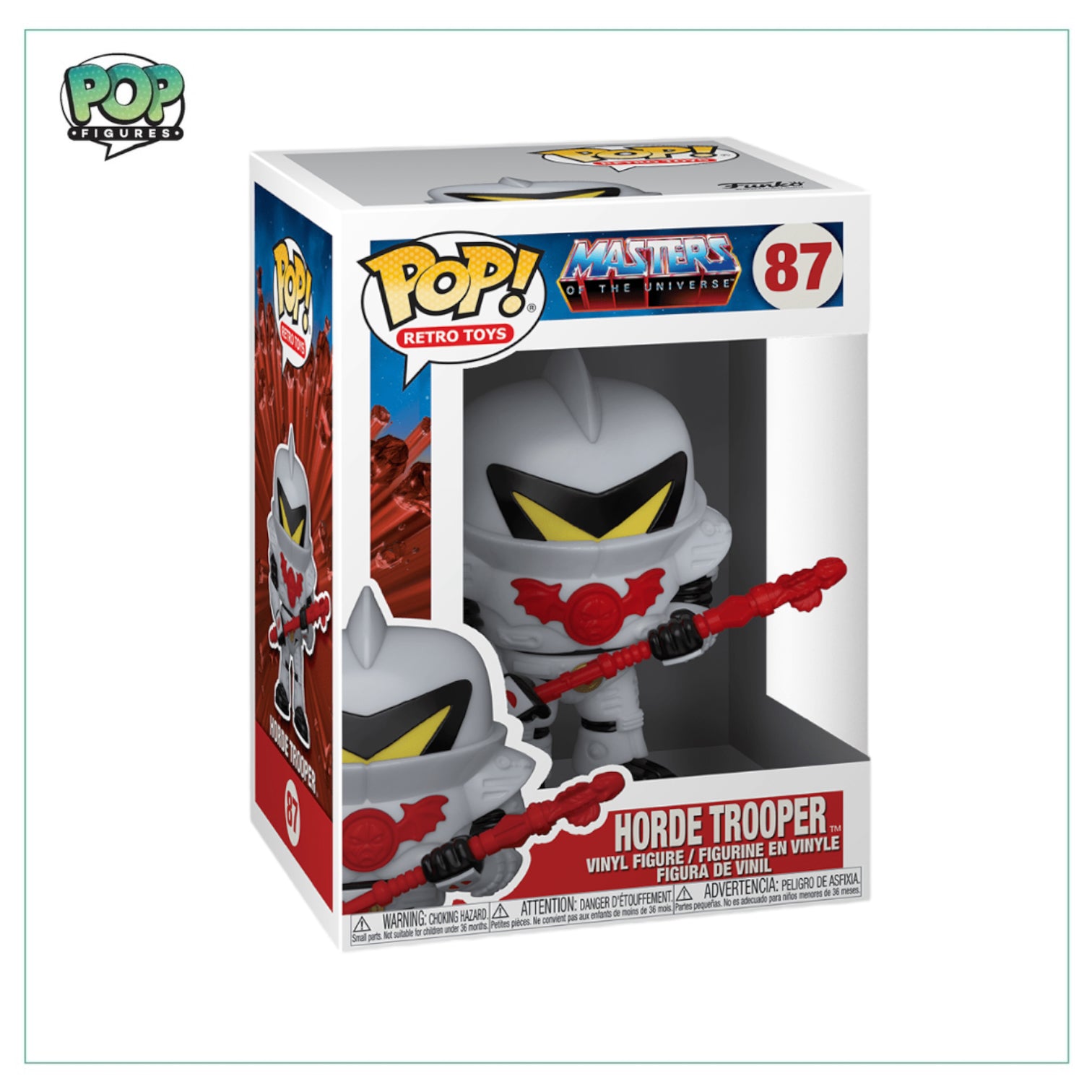 Funko Pop! figure of Horde Trooper #87 from Masters of the Universe, showcasing a detailed design and vibrant colors.