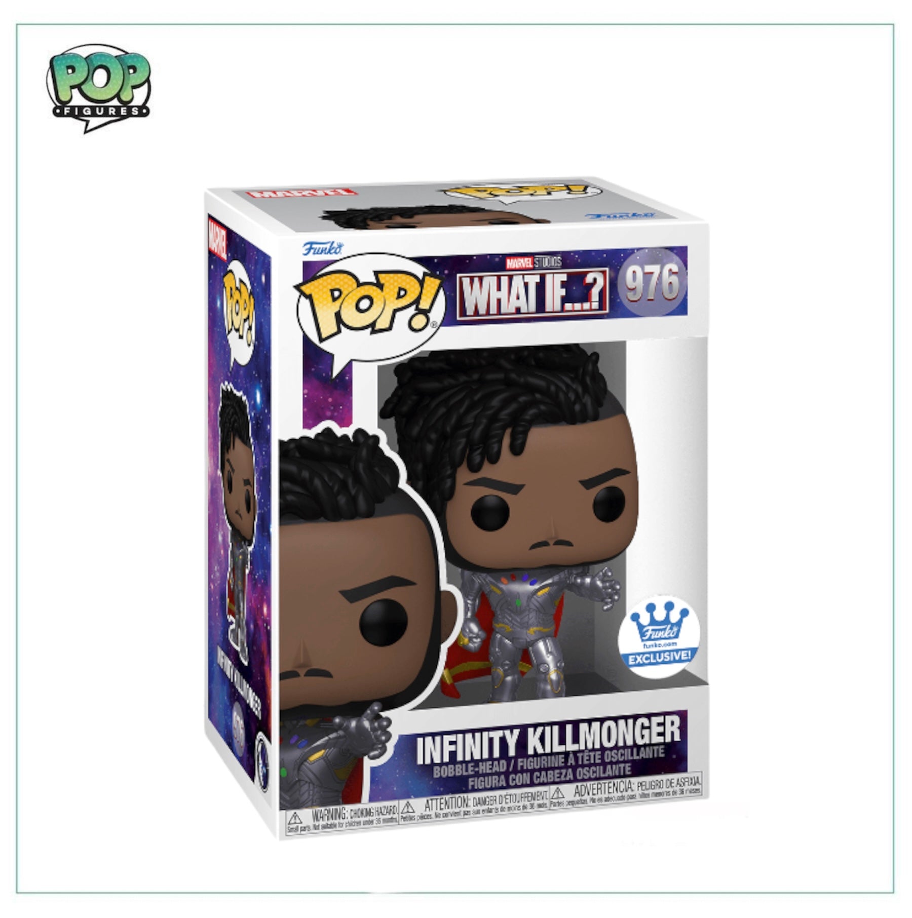 Funko Pop! figure of Infinity Killmonger #976 from What If...? series, featuring a detailed design and exclusive packaging.