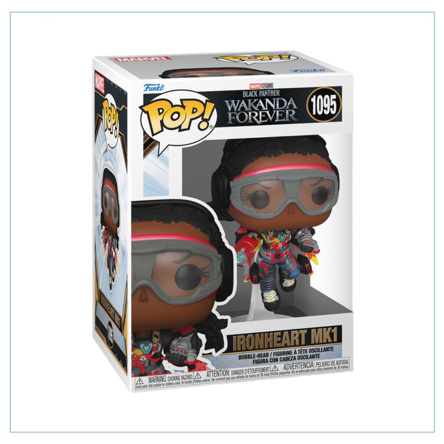 Ironheart MK1 #1095 Funko Pop! figure from Wakanda Forever, showcasing vibrant colors and intricate details.