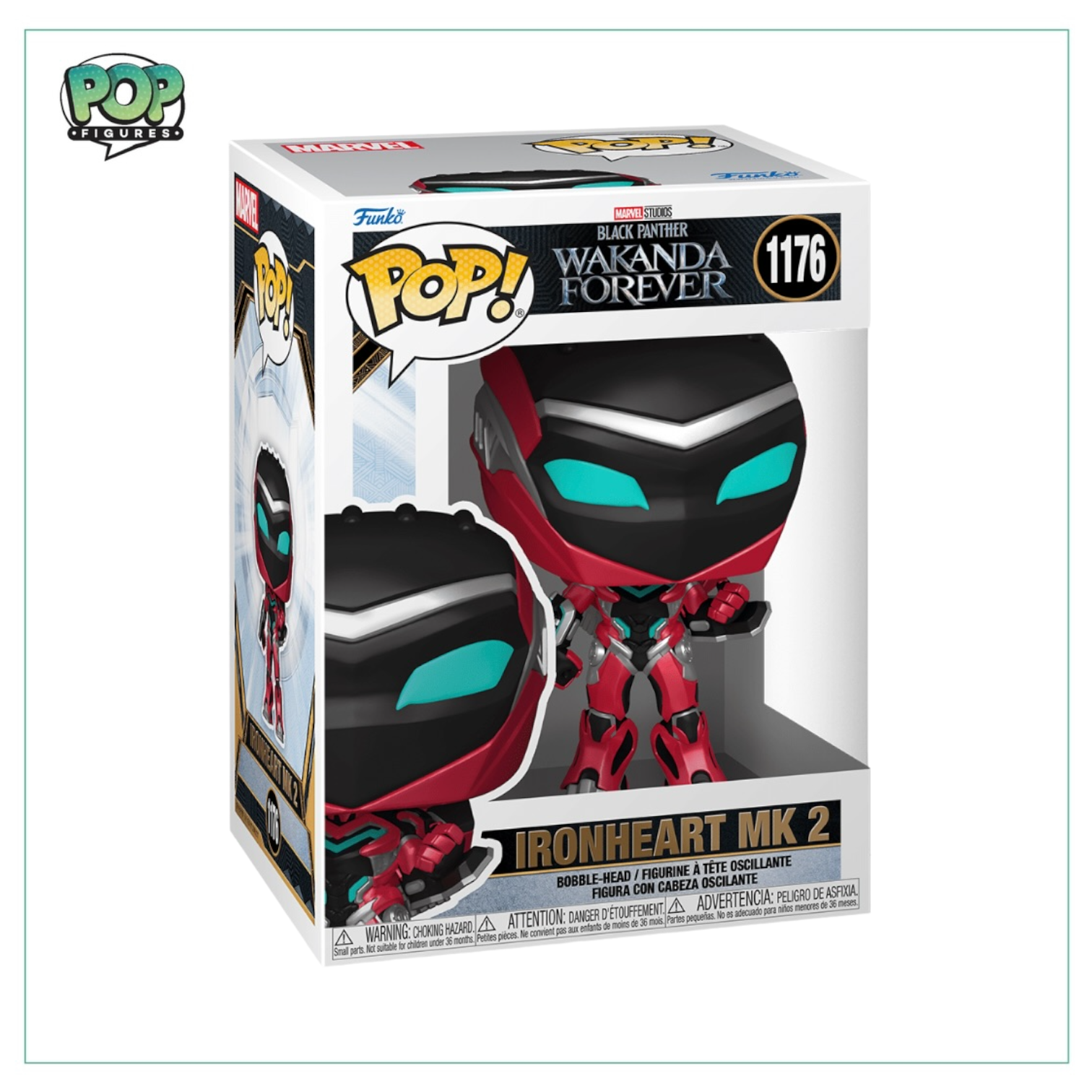 Ironheart MK2 #1176 Funko Pop! figure from Wakanda Forever, showcasing vibrant colors and intricate details.