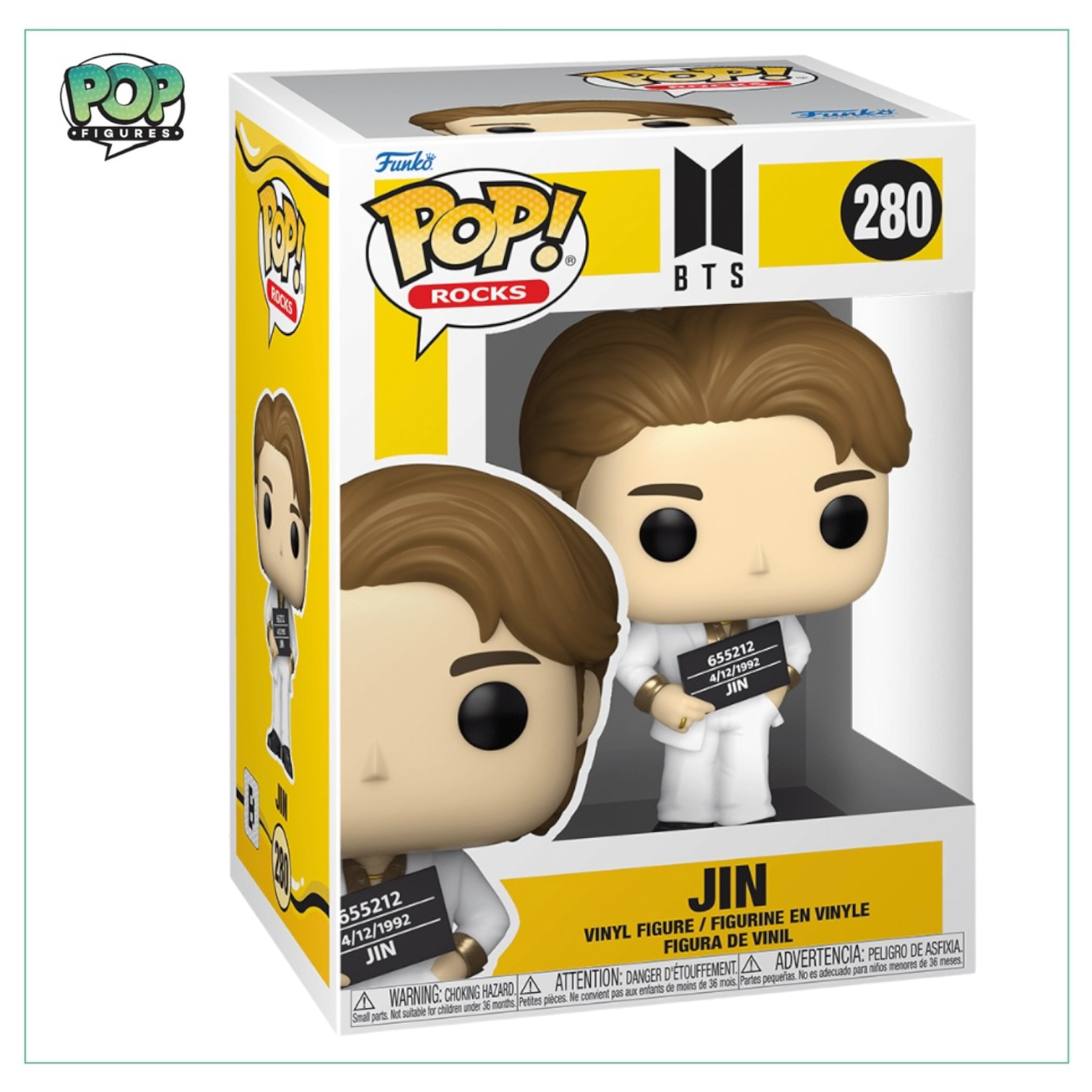 Jin from BTS as a Funko Pop! figure, showcasing his signature style and charm in a collectible design.