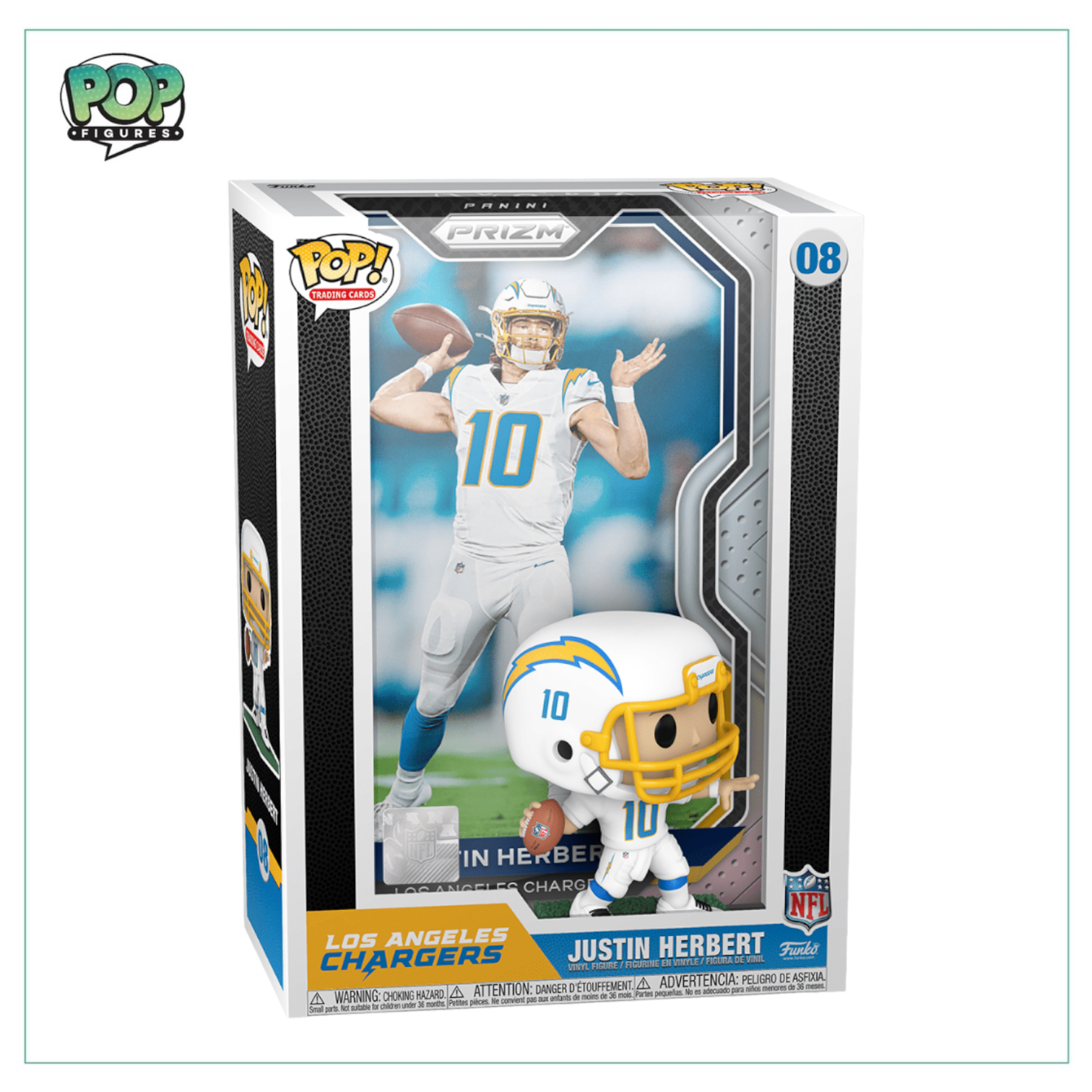 Funko trading card album for Justin Herbert #08, highlighting NFL player with vibrant artwork and collectible features.