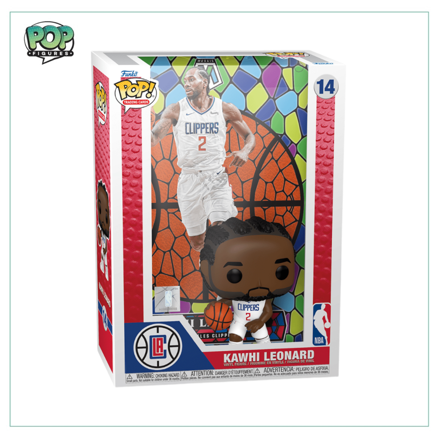 Kawhi Leonard #14 Funko POP! collectible figure, designed as a trading card, perfect for sports memorabilia enthusiasts.