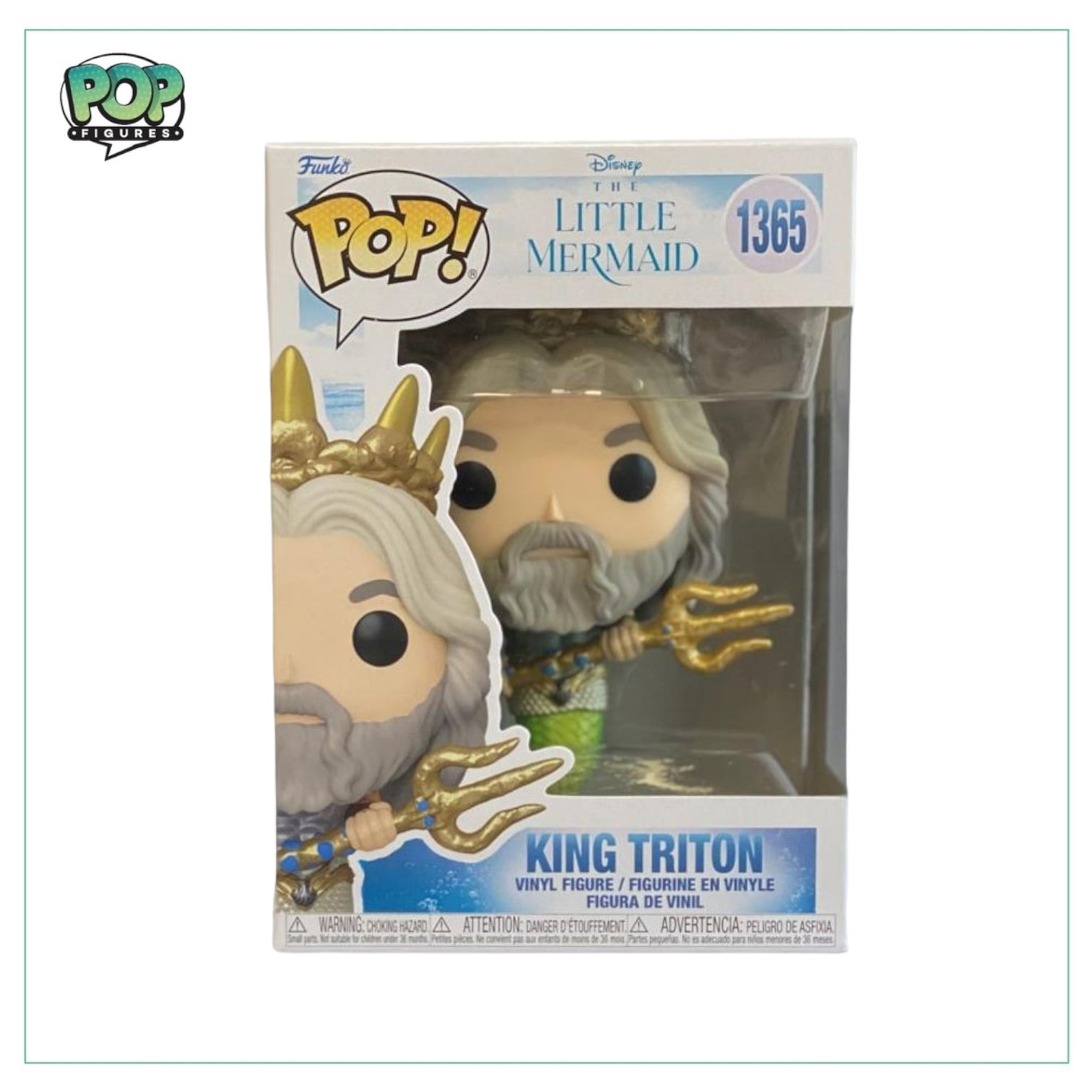 King Triton Funko Pop! #1365 from The Little Mermaid, showcasing his regal pose and vibrant colors.