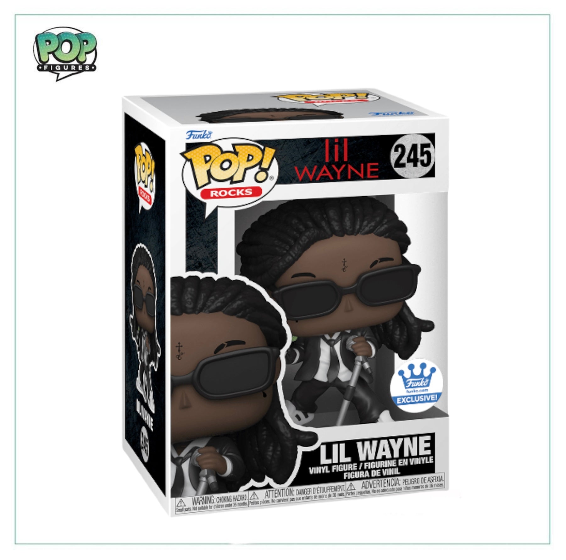 Lil Wayne #245 Funko Pop! Exclusive, showcasing the iconic rapper in a vibrant design, ideal for any music lover's collection.