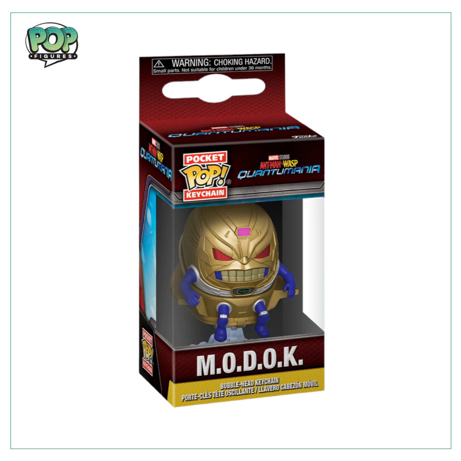Funko Pocket Pop keychain of M.O.D.O.K. from Ant-Man & The Wasp: Quantumania, showcasing a vibrant and playful character design.