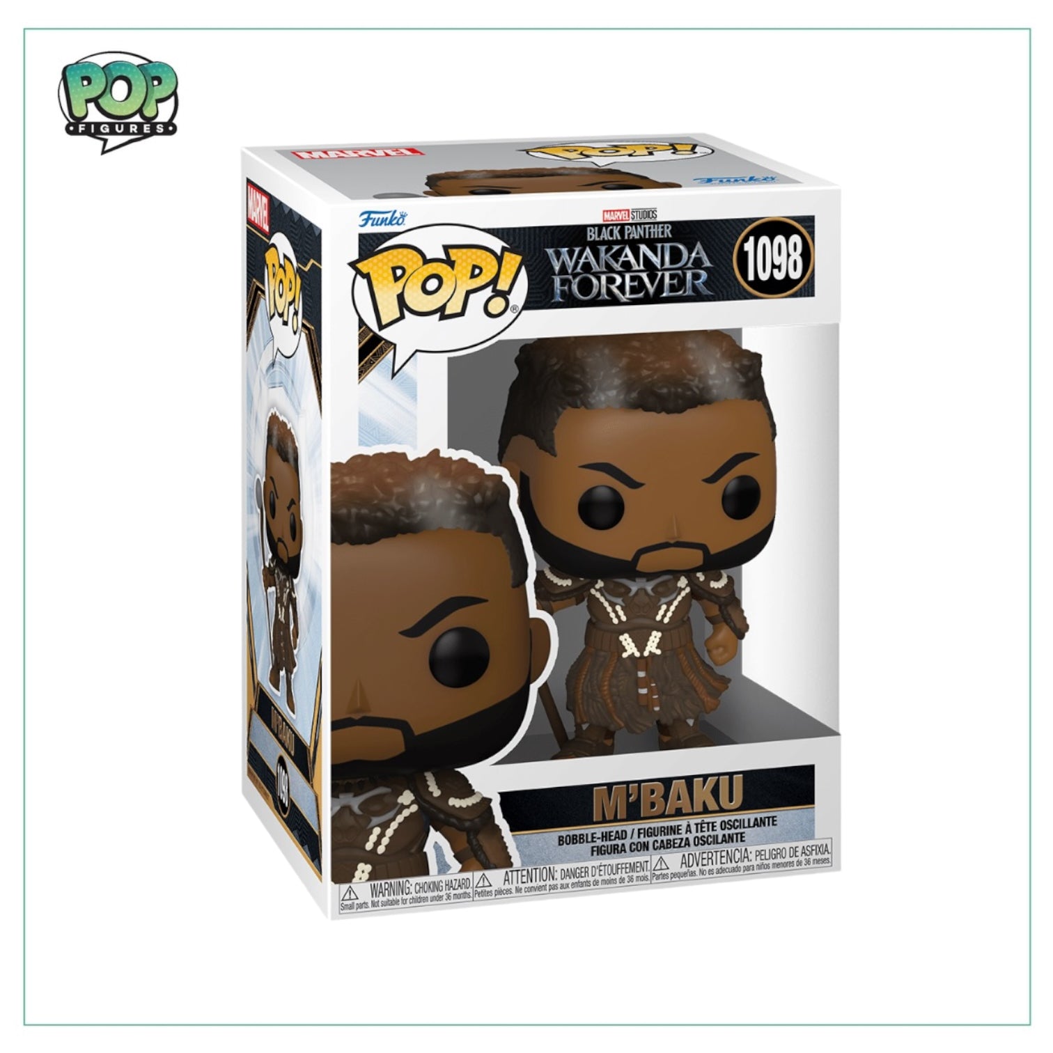 M’Baku #1098 Funko Pop! figure from Wakanda Forever, showcasing the character in vibrant colors and intricate details.