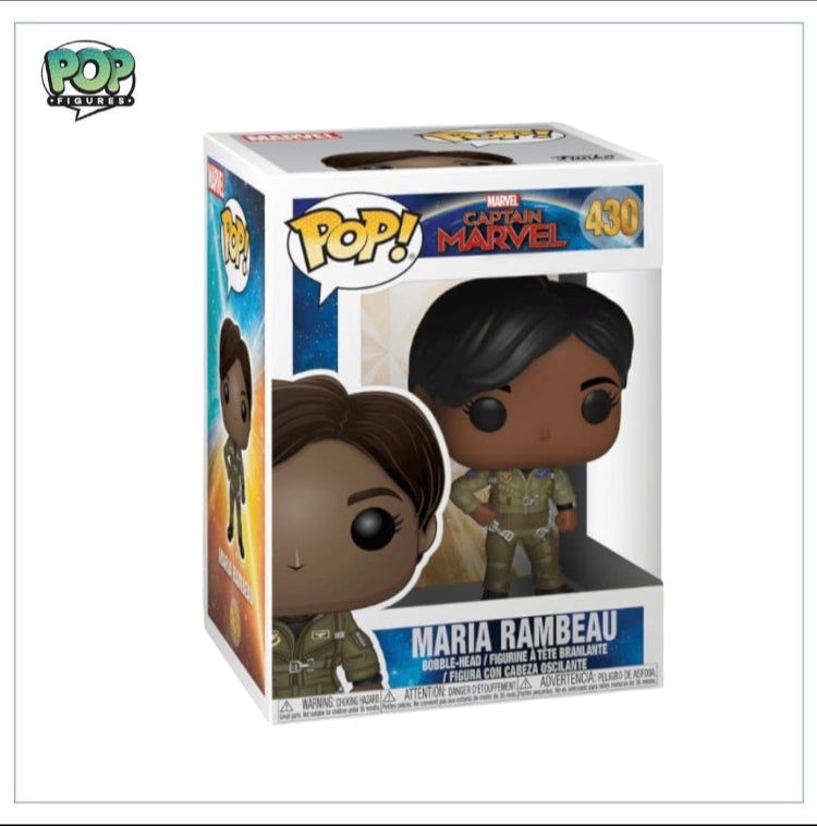 Maria Rambeau Funko Pop! figure, dressed in her Captain Marvel suit, with a determined expression and vibrant colors.