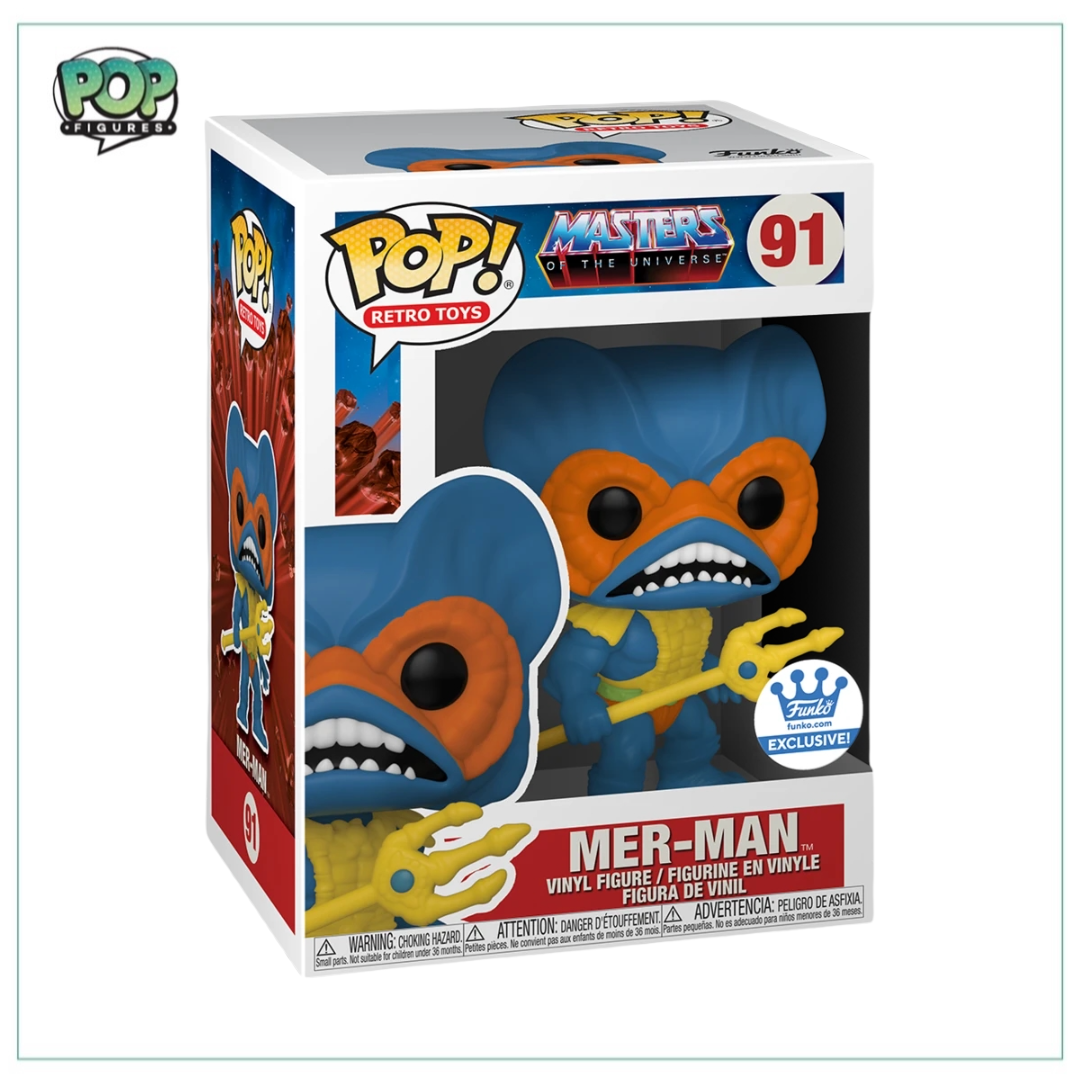 Funko Pop! Mer-man #91 (Blue) from Masters of the Universe, exclusive to Funko Shop, showcasing vibrant colors and details.