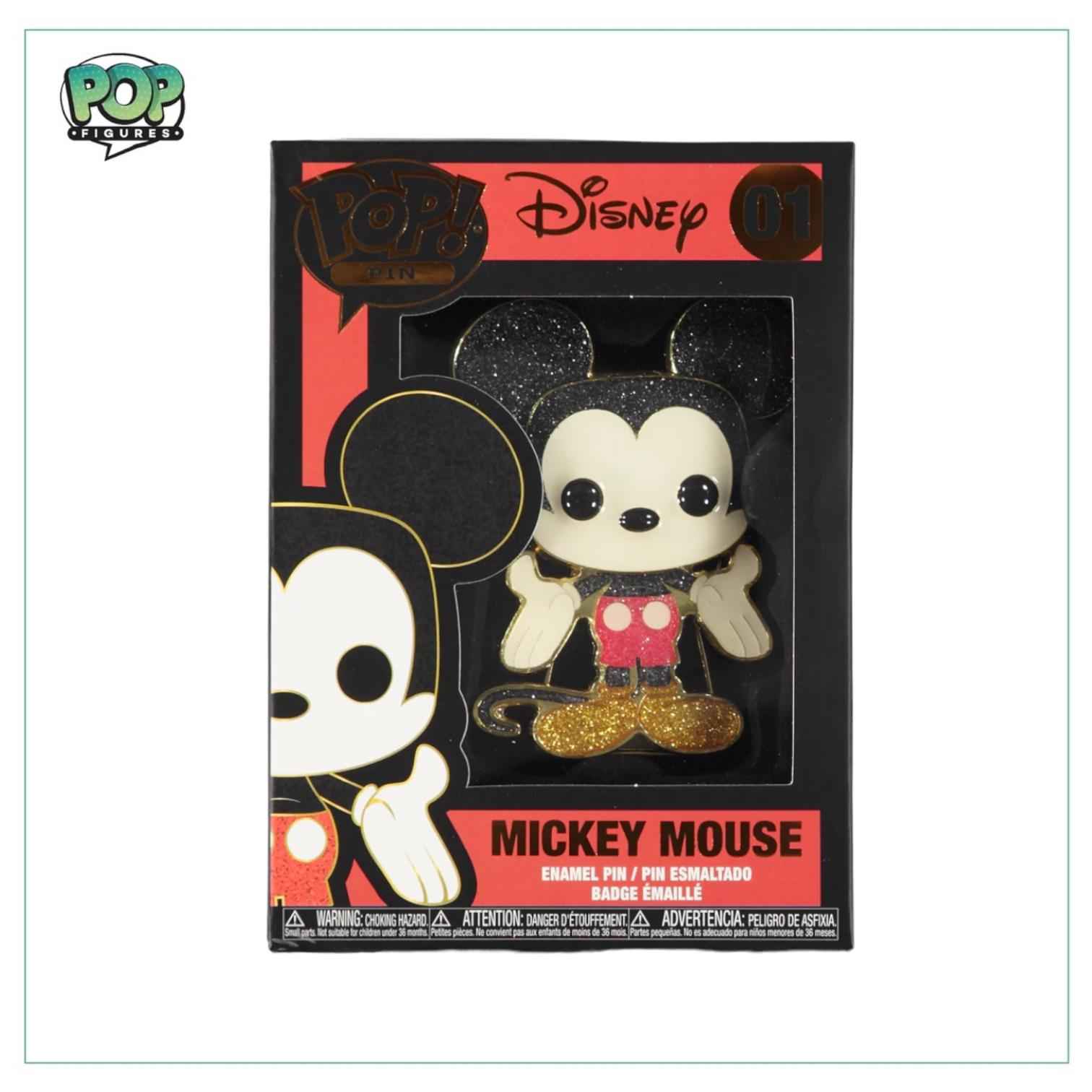 Mickey Mouse Funko enamel pin featuring the iconic character in a classic pose, perfect for Disney collectors.