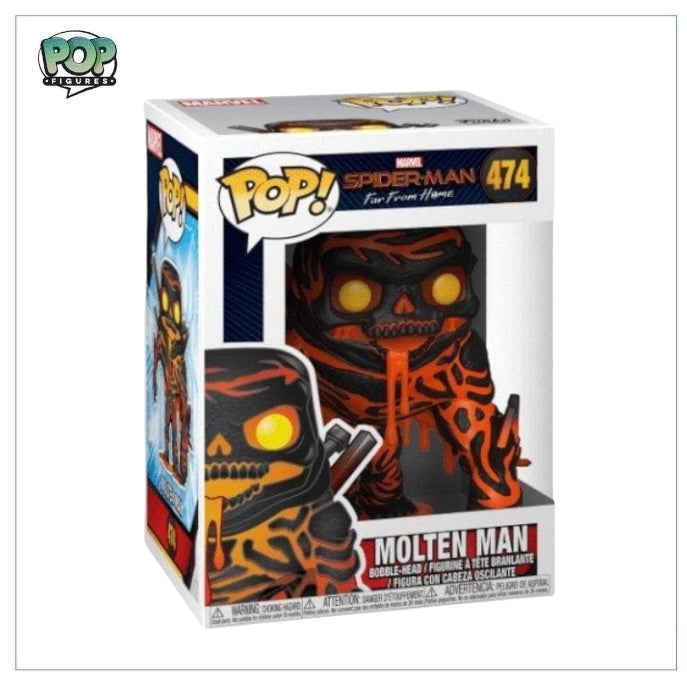 Molten Man Funko Pop! figure from Marvel's Spider-Man: Far From Home, featuring a fiery design and detailed features.