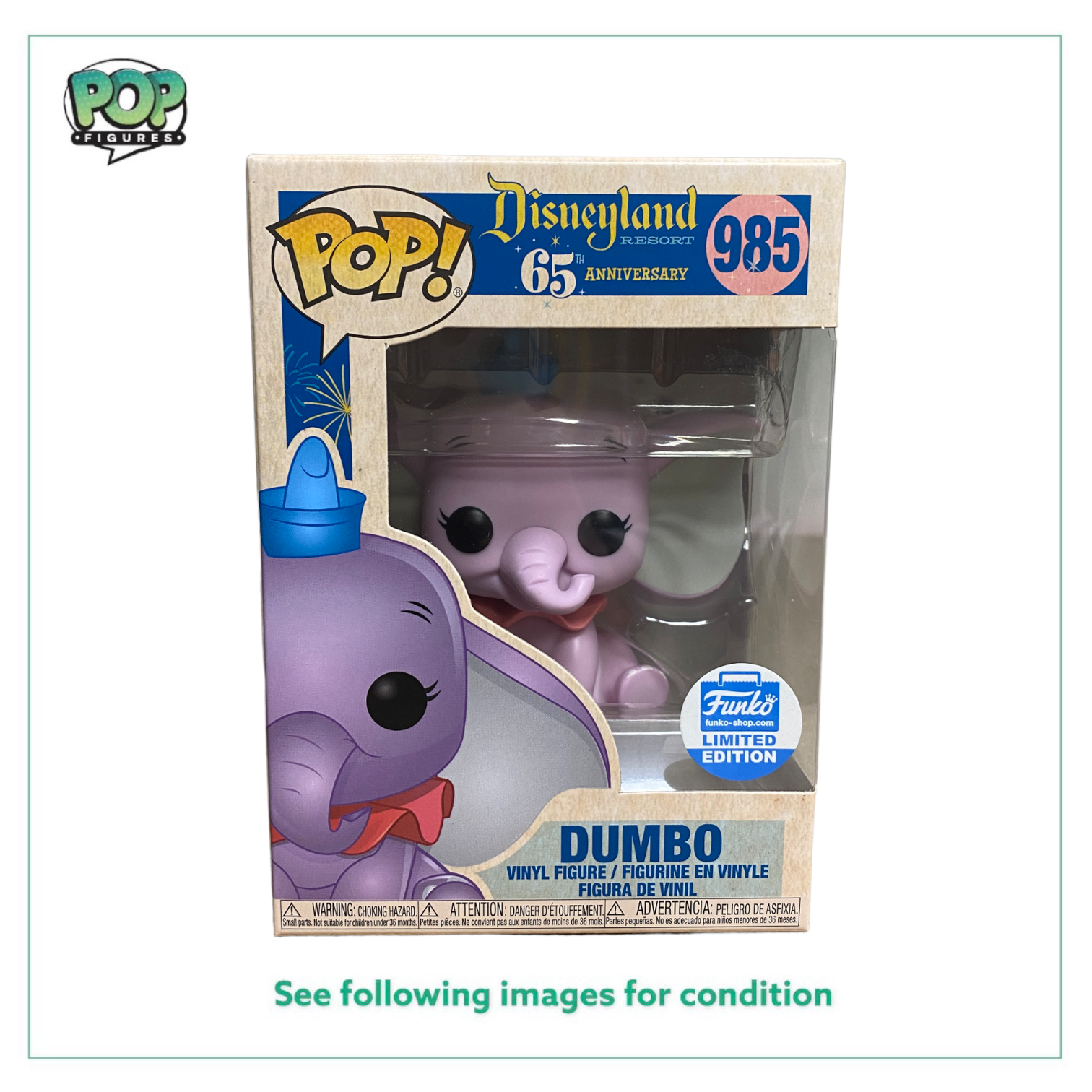 Dumbo #985 (Anniversary) Funko Pop! - Disneyland Resort 65th Anniversary - Funko Shop Exclusive - Condition 9/10