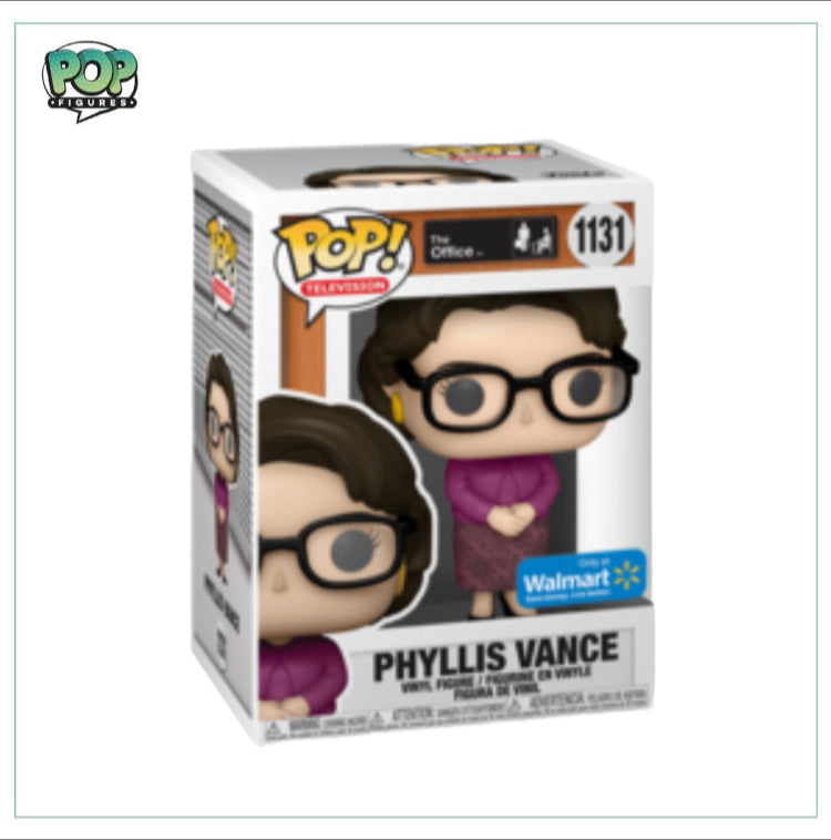 Phyllis Vance Funko Pop! #1131 from The Office, a Walmart exclusive, featuring her iconic look and friendly smile.