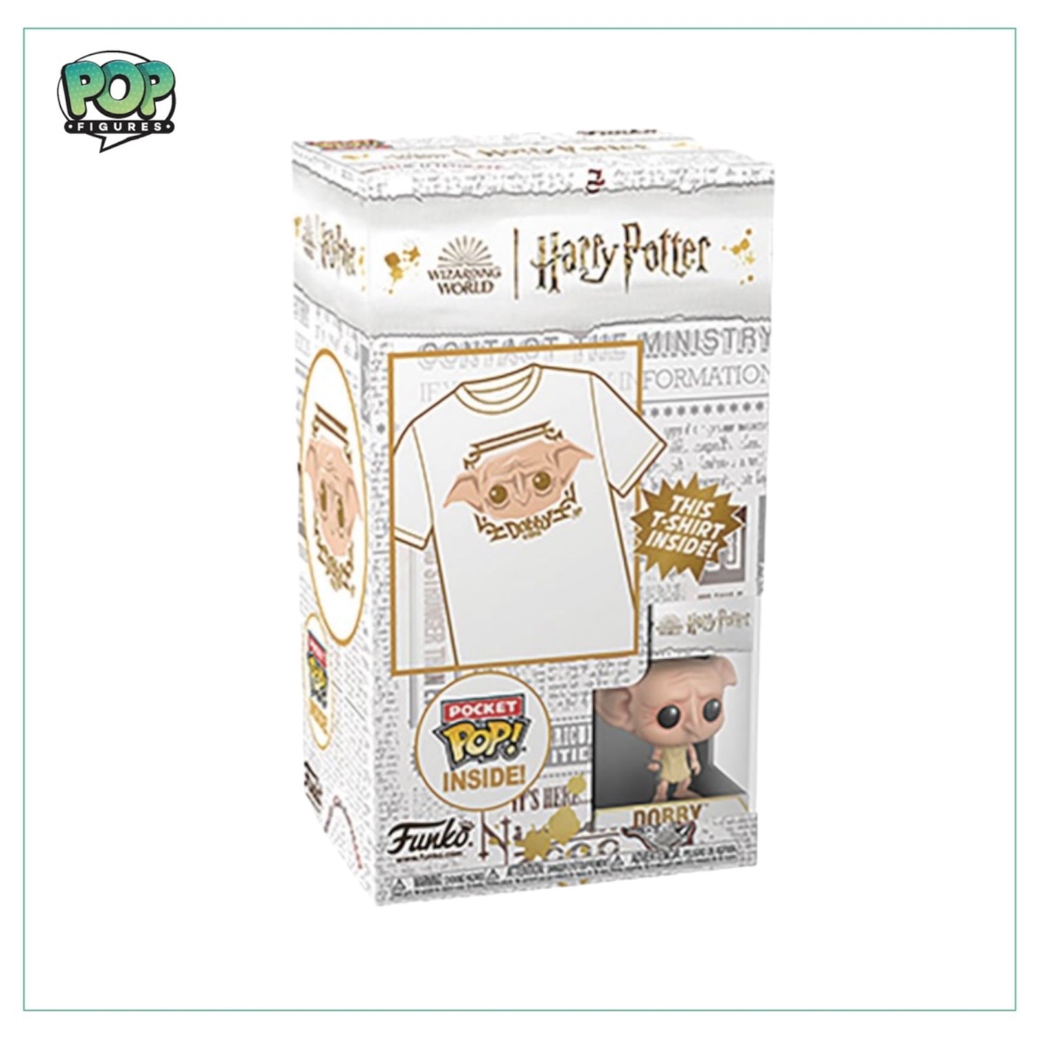 Pocket POP! Dobby figure with a matching tee, inspired by Harry Potter, showcasing the beloved house-elf character.