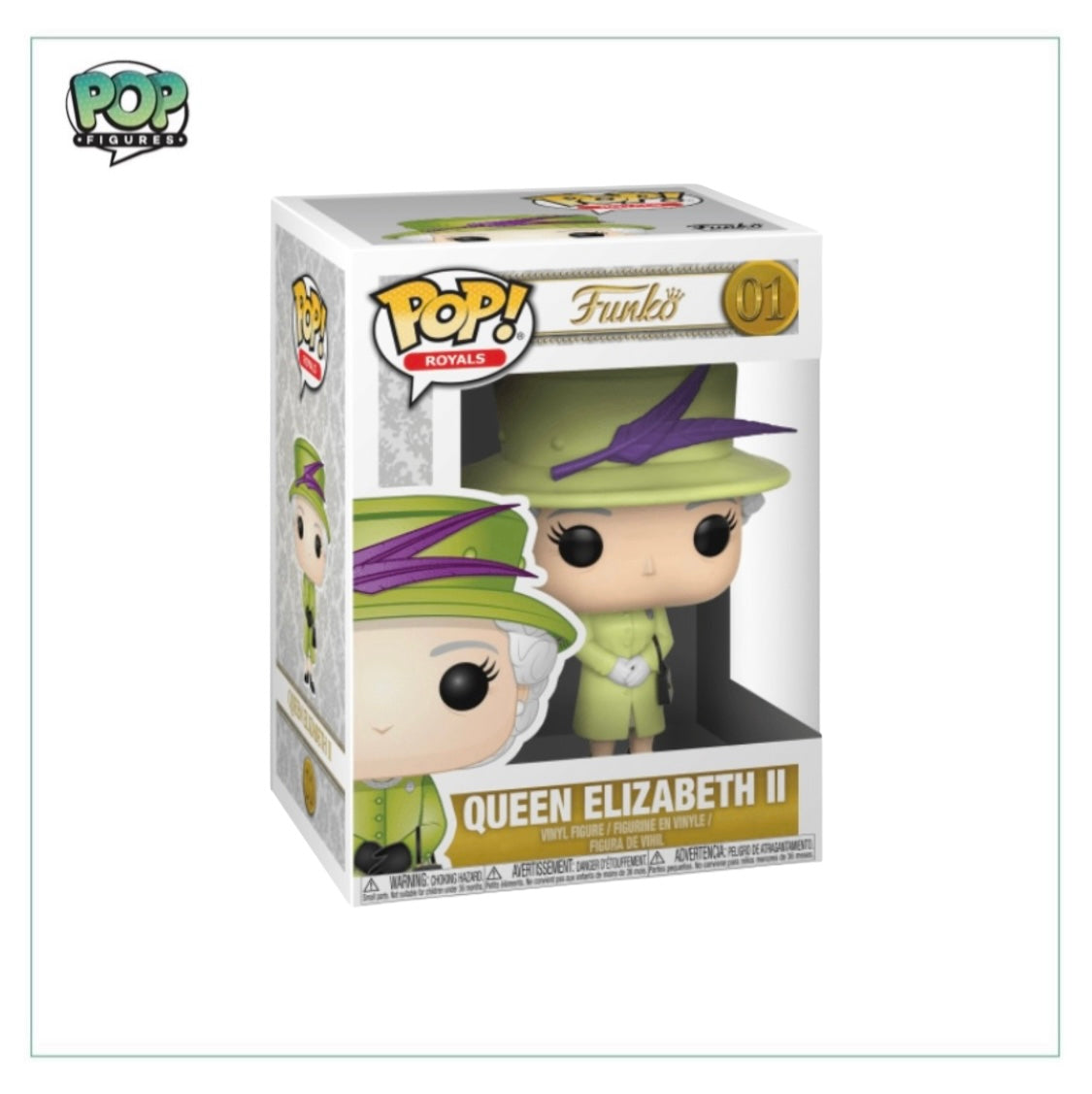 Funko Pop! figure of Queen Elizabeth II in her wedding outfit, showcasing her royal style and elegance in a cute design.